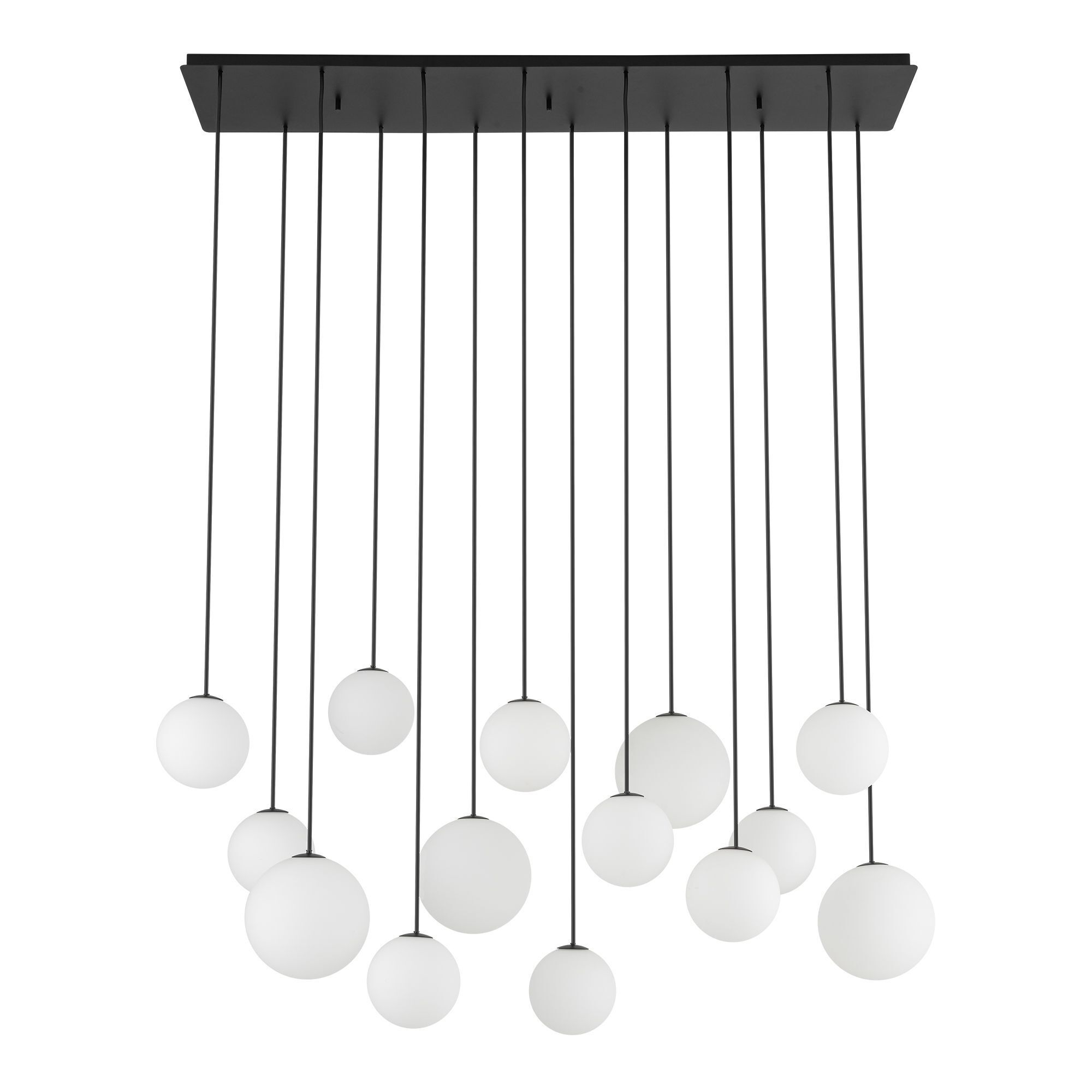 Große Pendelleuchte Glas Metall Schwarz Weiß G9 14-flmg Pendant lights, Cluster lights, Globe bulbs, Black framed, Ceiling mount