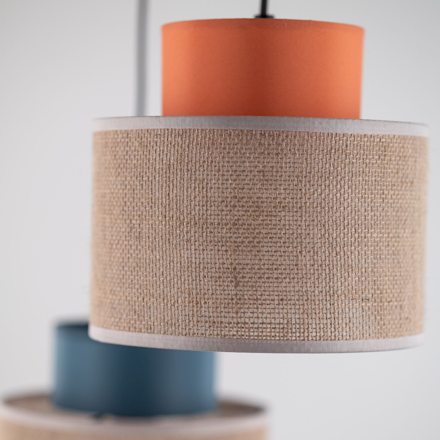 Hängelampe Jute Stoff E27 verstellbar 3-flammig Retro Bunt Lampe, Lampenschirm