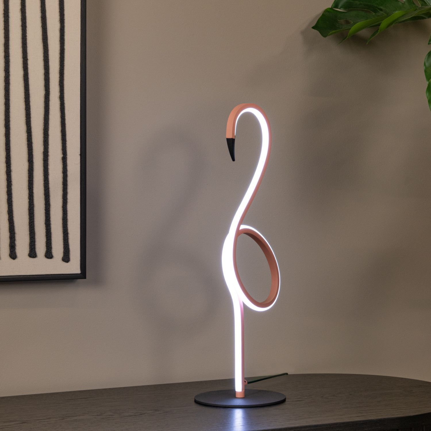 LED Tischleuchte Aluminium Rosa Fernbedienung H:49 cm neonleuchte, flamingo-form, Tischlampe, rosa Licht, LED-Leuchte
