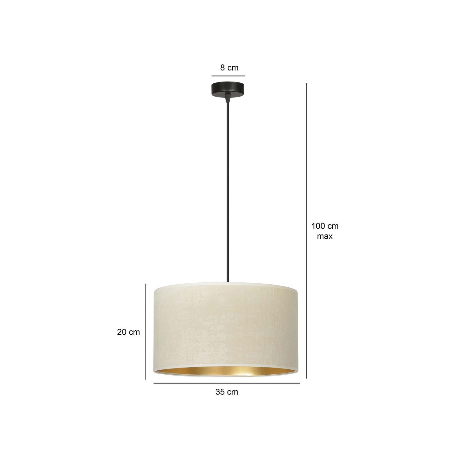 Lampe à suspendre tissu Ø 35 cm rond blanc or noir E27 Lampe