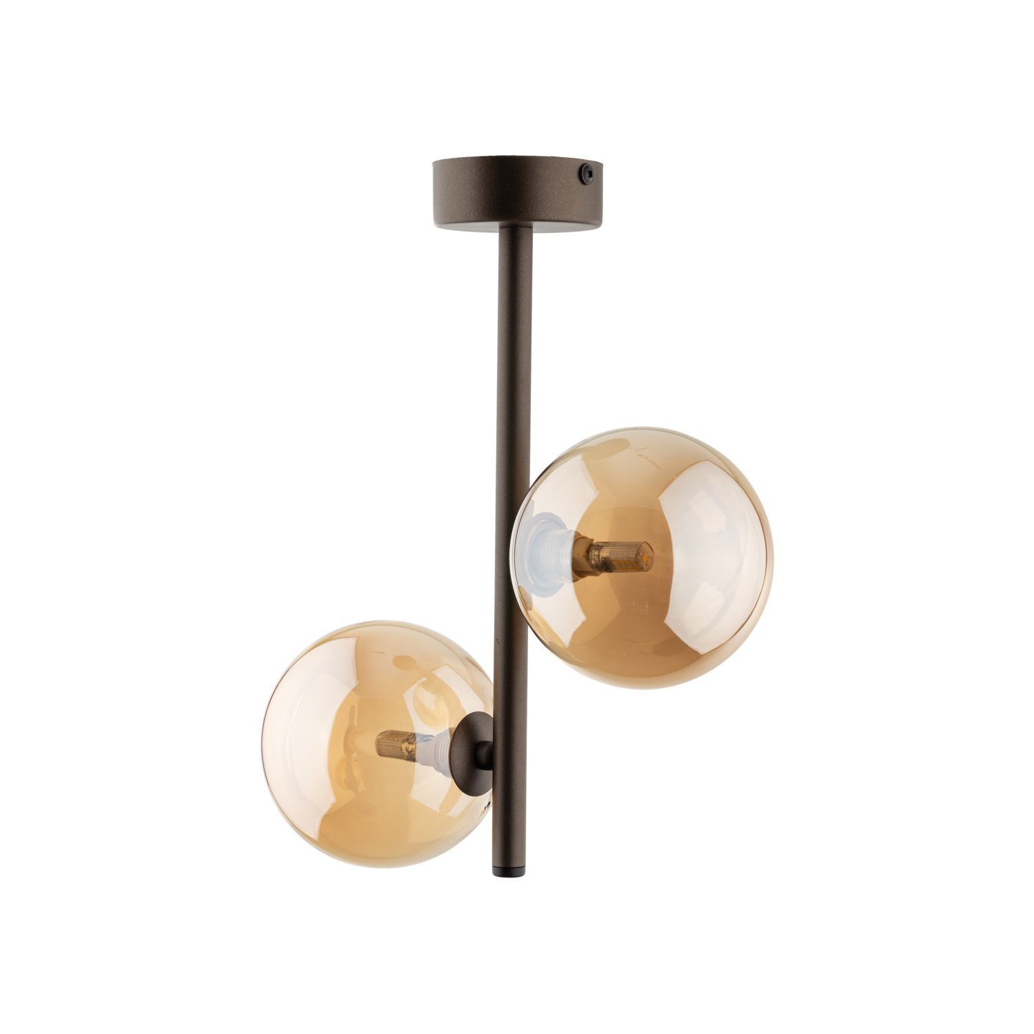 Deckenleuchte, Wandlampe, Gehäuse Metall, Glühbirnen sichtbar, 2 Glaskugeln
