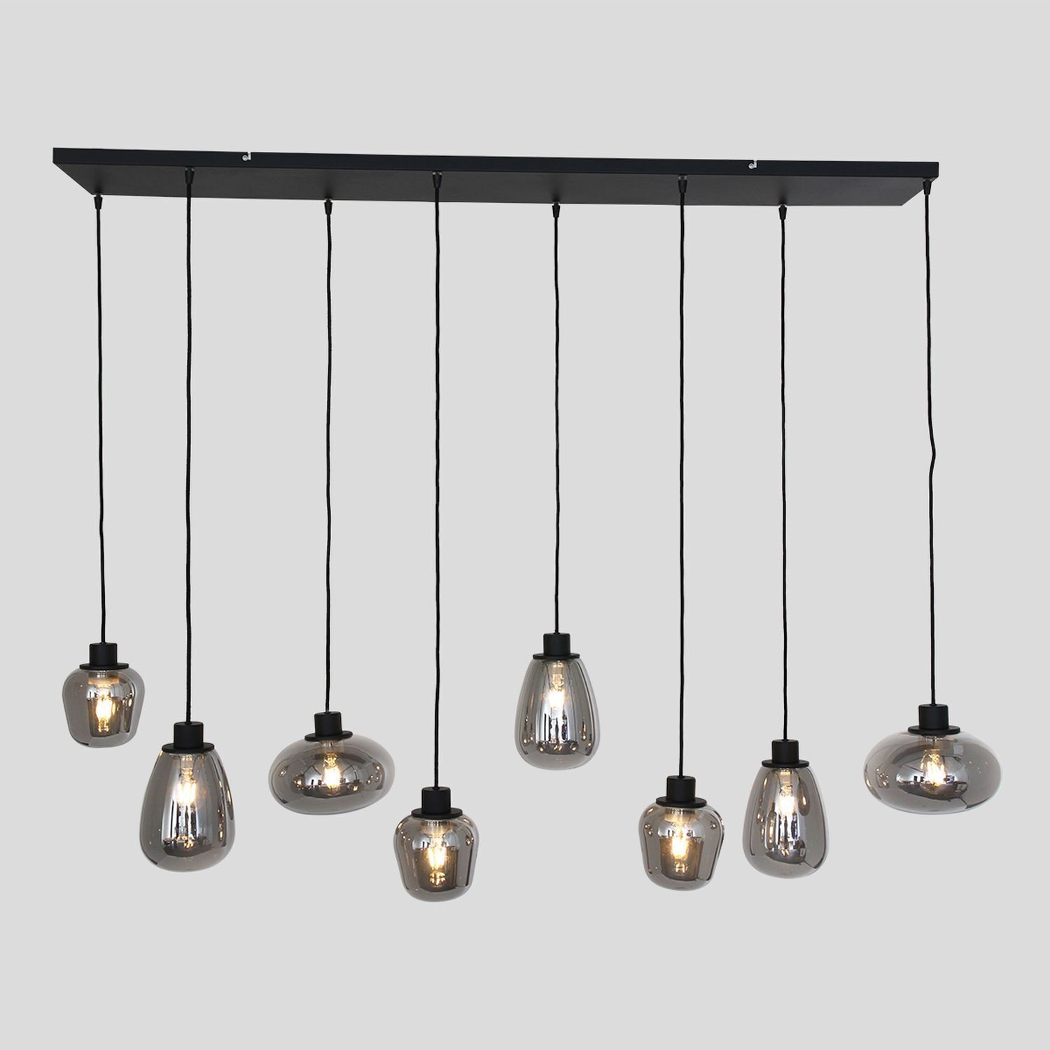 Lampe à suspendre ronde noir gris fumé verre métal 145 cm
