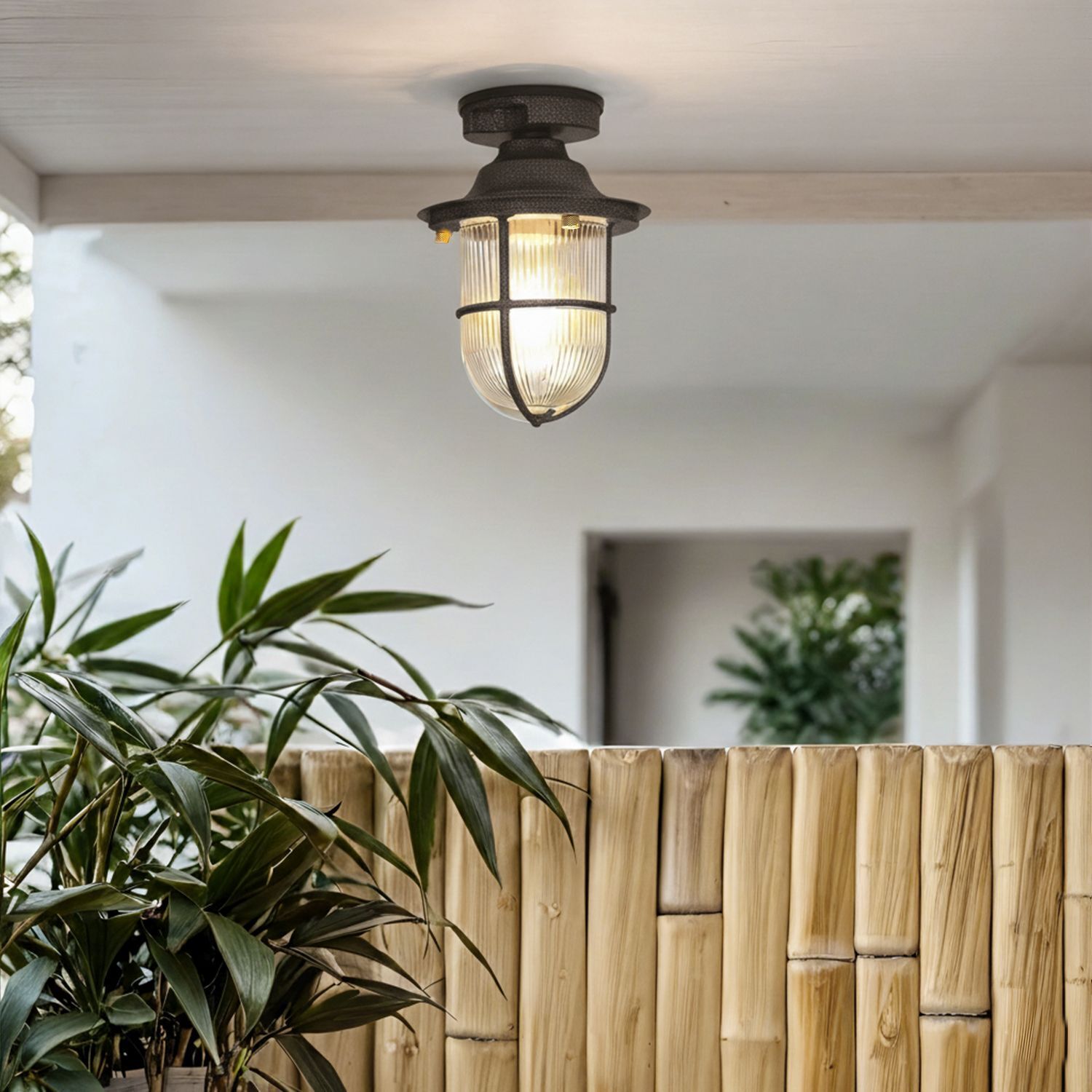 Deckenlampe außen Messing massiv Glas E27 IP54 D: 16 cm