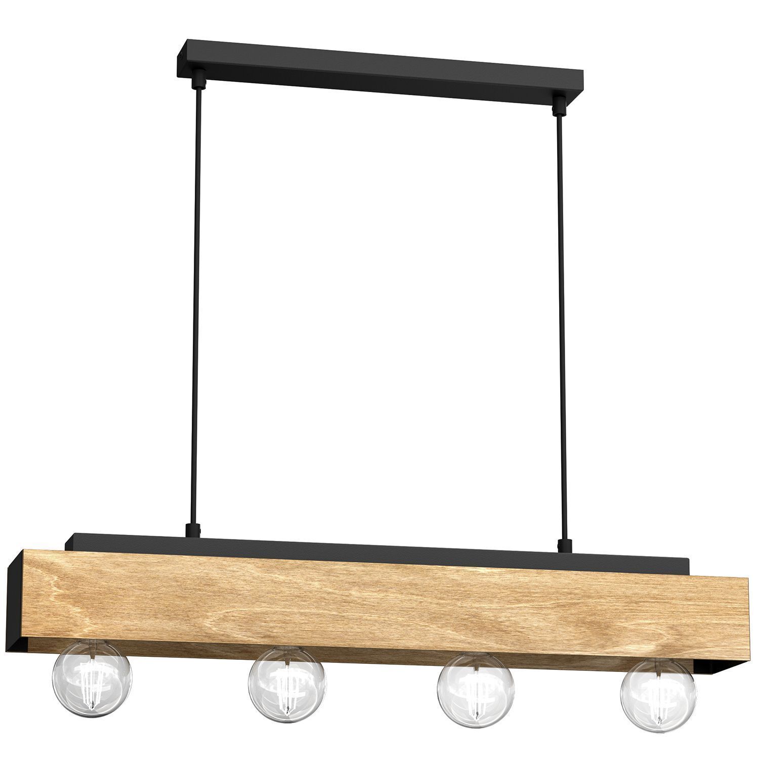 Pendelleuchte Holz Metall 4-flmg 76 cm in Schwarz Natur Elektronik, Bildschirm, Kronleuchter, Lampe