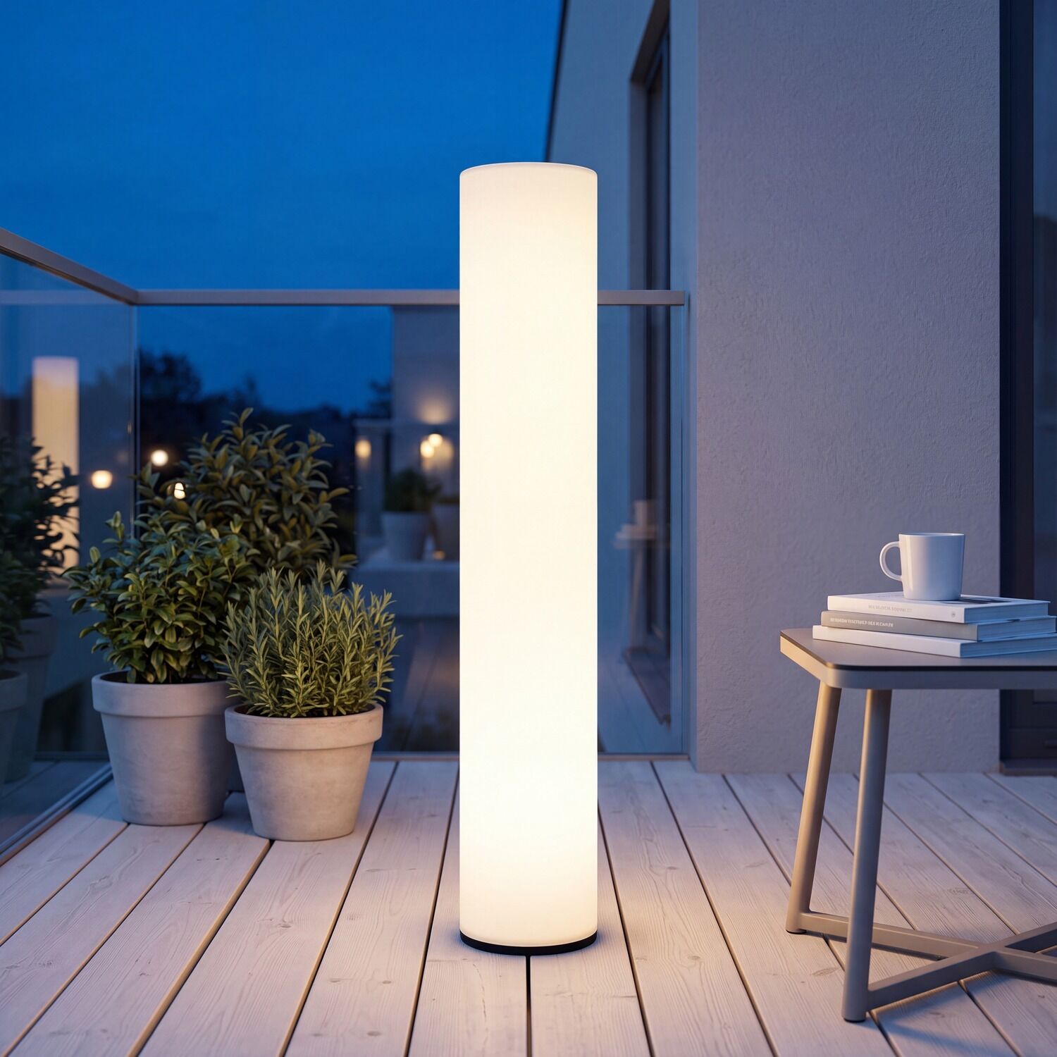 le126639-stehlampe-terrasse-balkon-aussen-kunststoff-modern-weiss-schwarz-06 Außenlampe, LED-Lampe, Holzbalkon, Tischlampe, Pflanzenbehälter