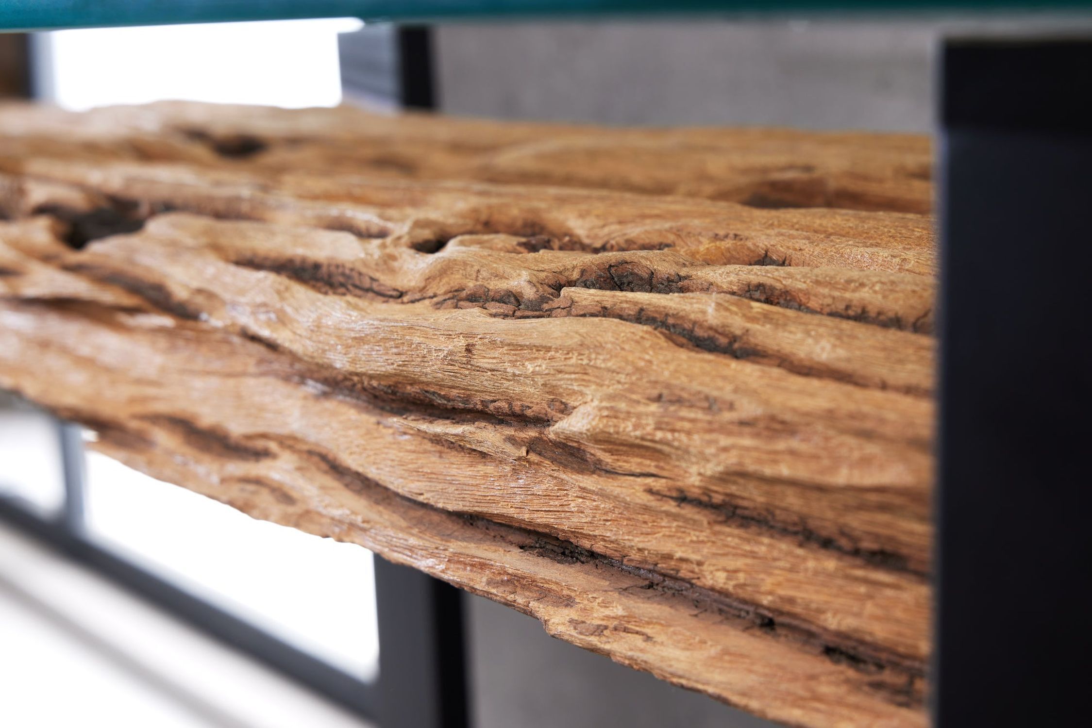 Konsolentisch recyceltem Teakholz Hartglas Edelstahl 150 cm Holz, Drinnen, Innenarchitektur, Schaden am Haus, Schaden durch Termiten