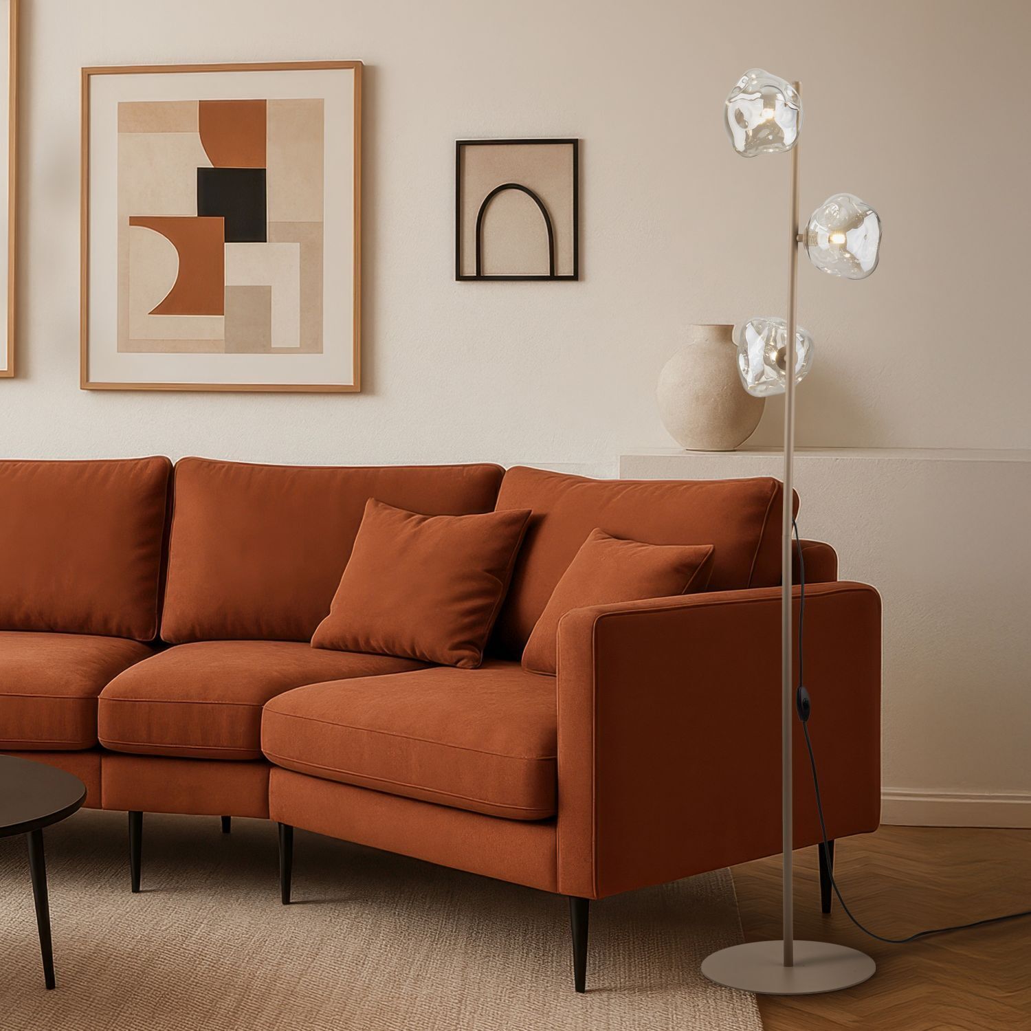 Stehleuchte modern Metall Beige 151 cm G9 3-flammig Sofa, Wohnzimmereinrichtung, Couch, Sessel, Stehleuchte