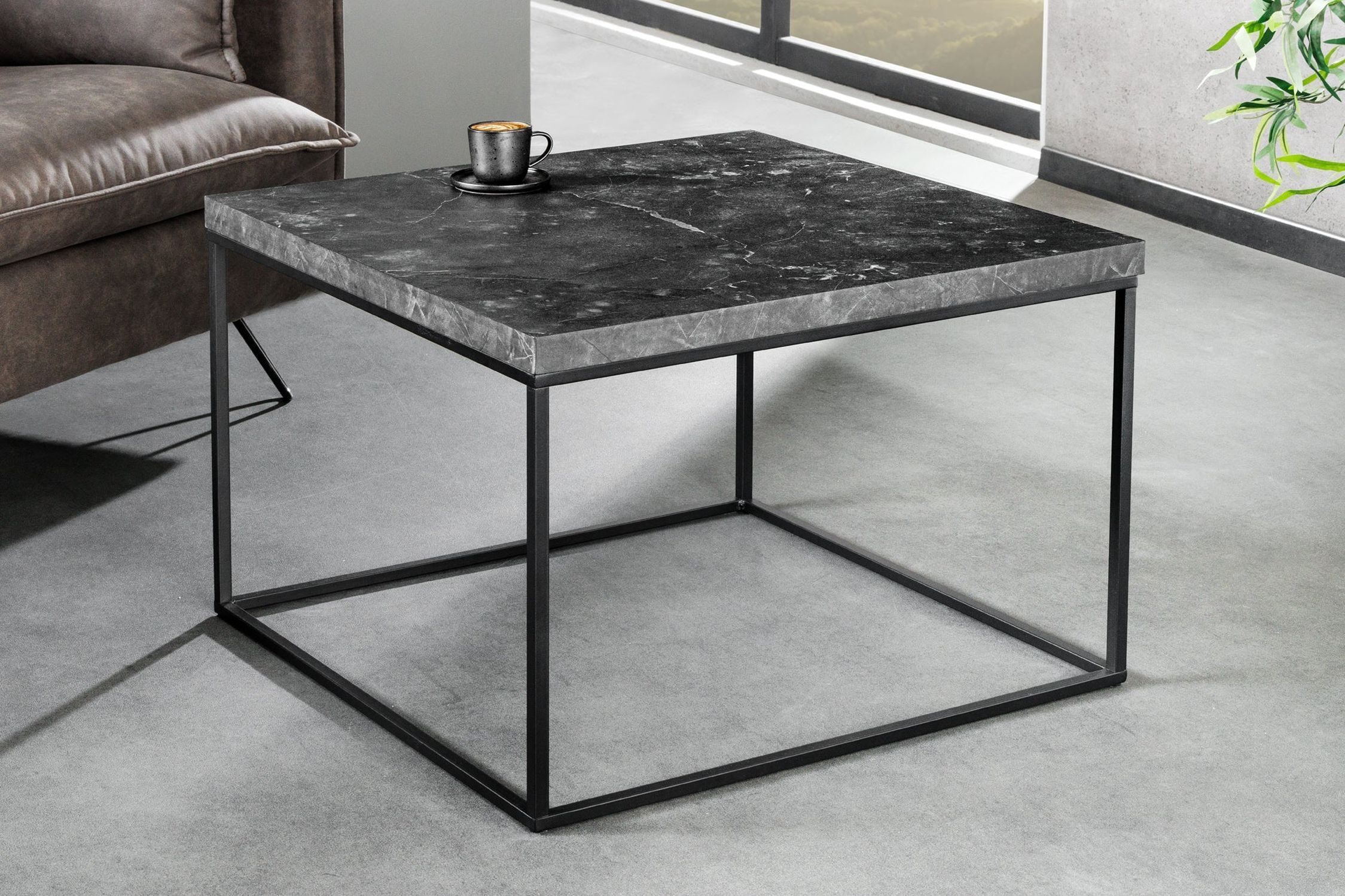 Table basse noire 60 x 60 cm aspect marbre noir