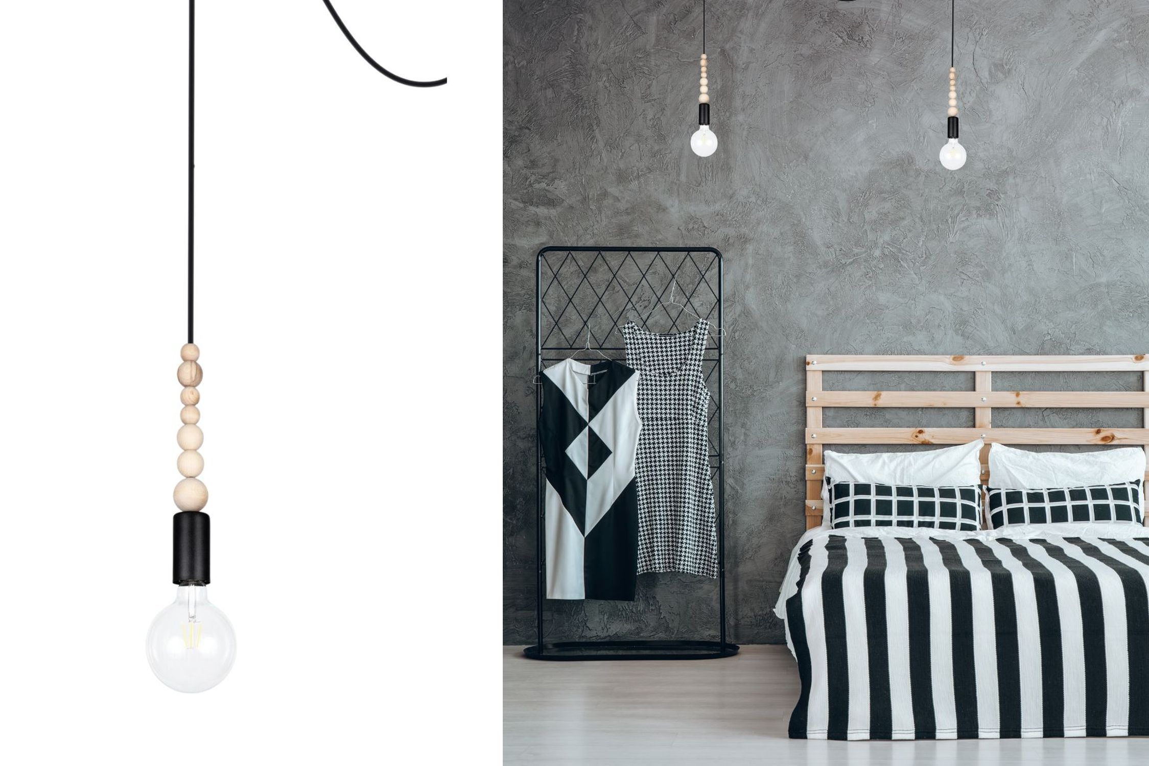 Hängelampe, Beleuchtung, Holzperlen, Kette, Lampe