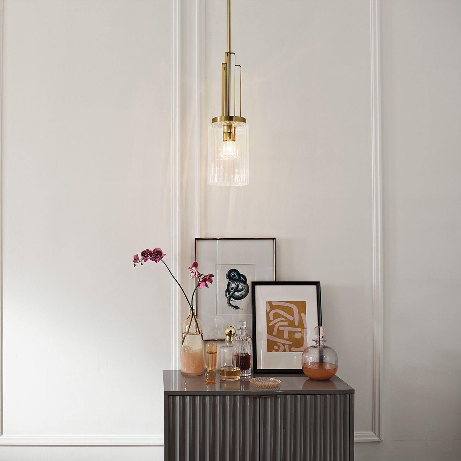 Lampe à suspendre verre métal E27 17,8 cm de large Art Déco