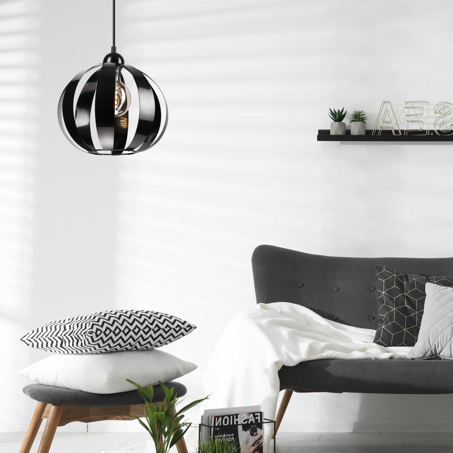 Lampe à suspendre Noir E27 Ø 28 cm Métal Rétro ORVAR