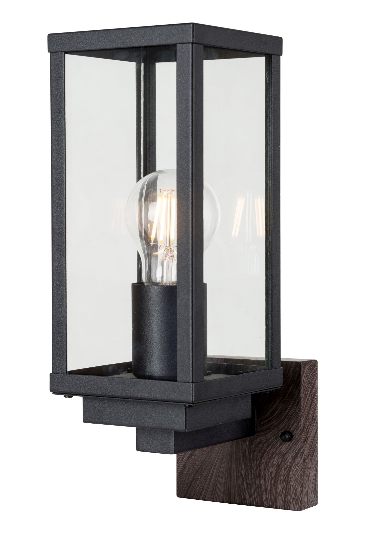 Wandleuchte Vintage Schwarz Holz H:32 cm IP44 E27