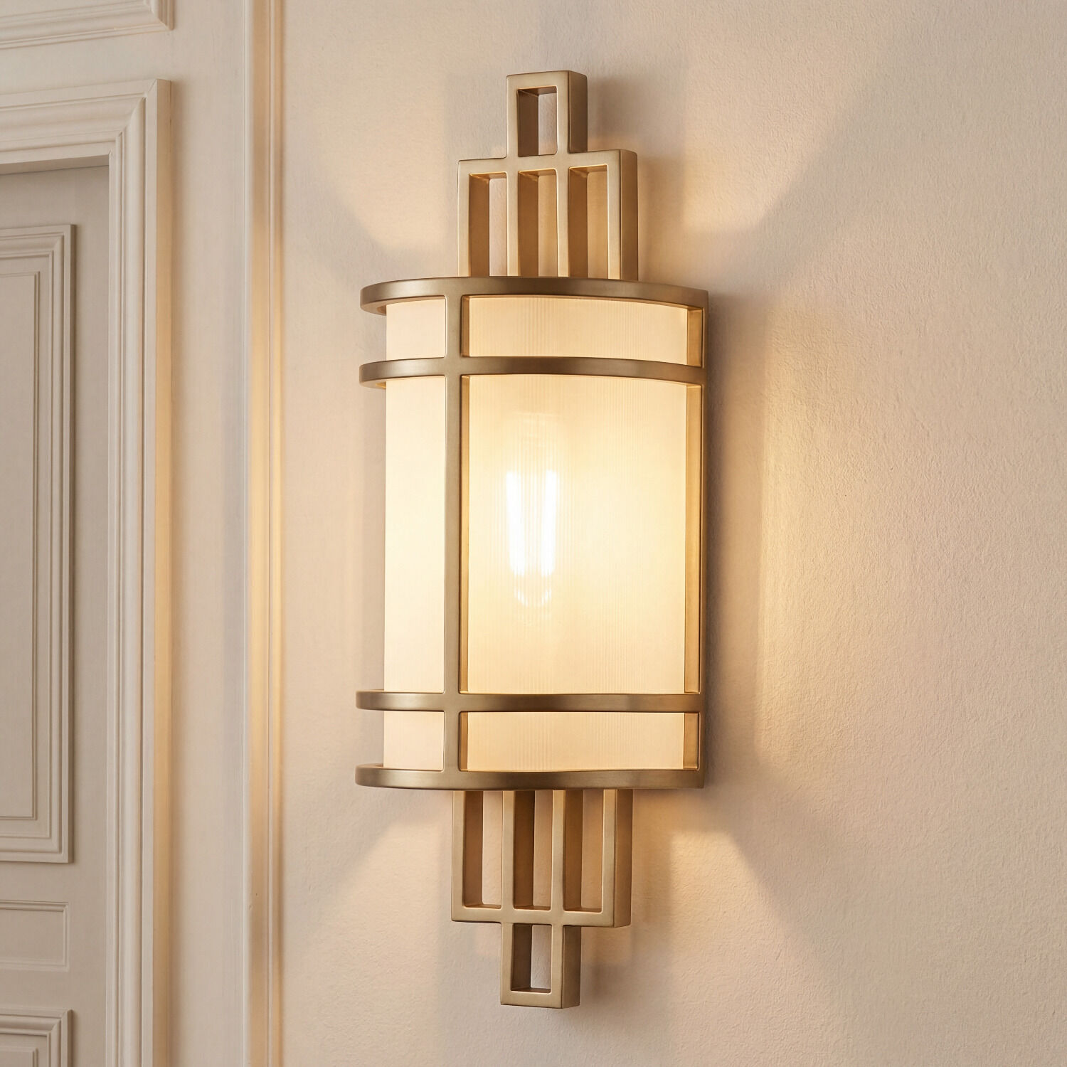 Wandlampe Glas Metall H: 39 cm Creme Messing SHOJI