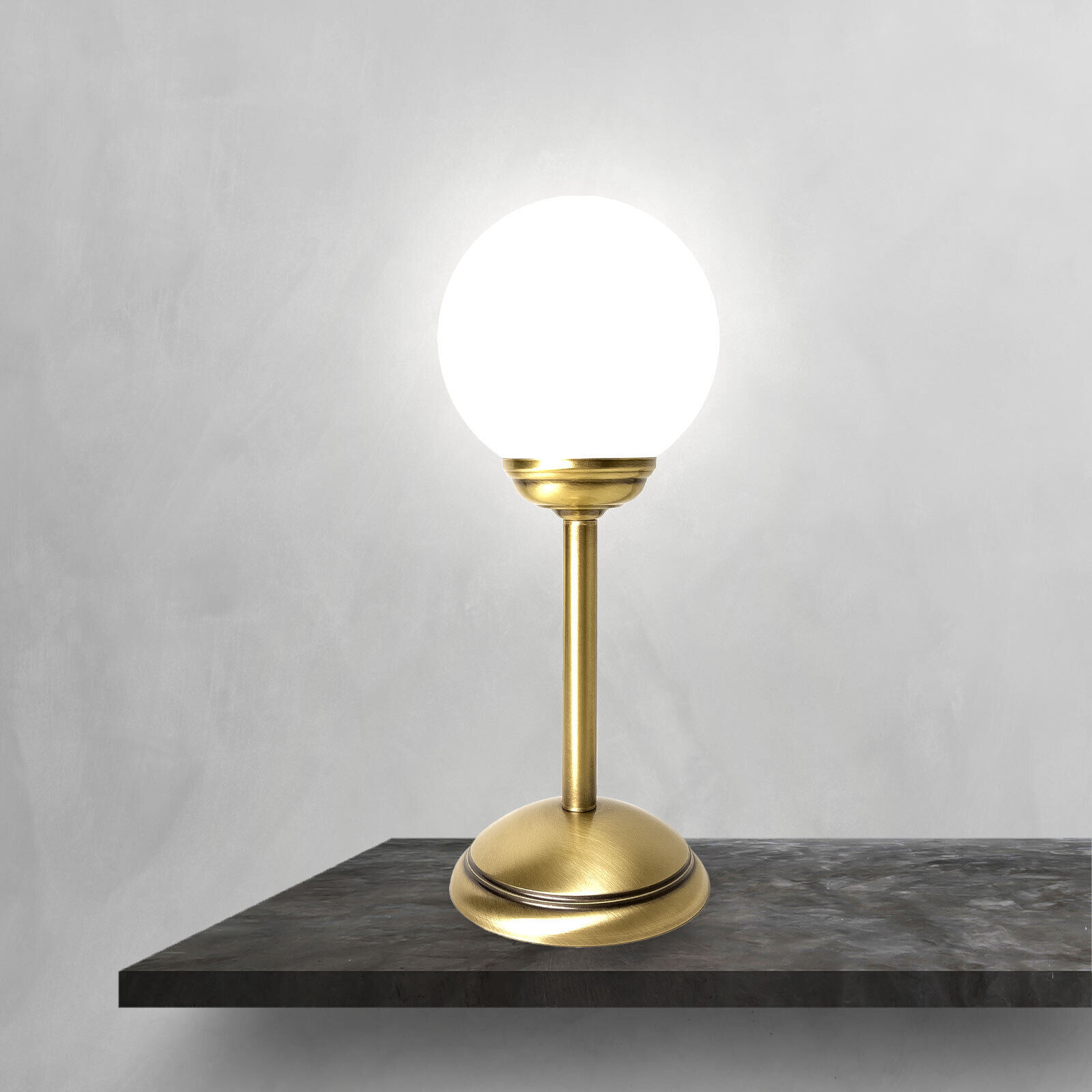 Lampe de table verre laiton H : 31 cm Abat-jour sphérique E14 petit
