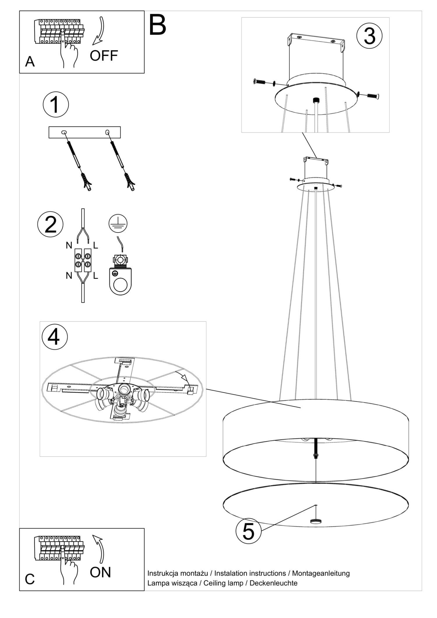 Lampe à suspendre ronde Ø 70 cm tissu anti-éblouissant verre 6x E27