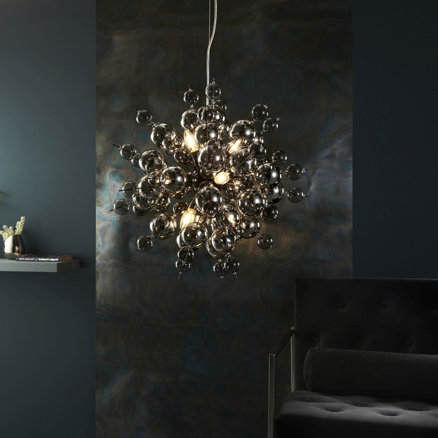 Hängelampe Rauchglas Metall B: 63 cm 9x E14 Modern OAMARU