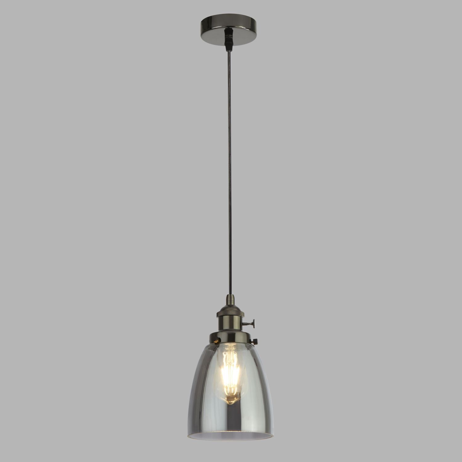 Hängelampe E27 Ø 14 cm Schwarz Grau Rauchglas schmal