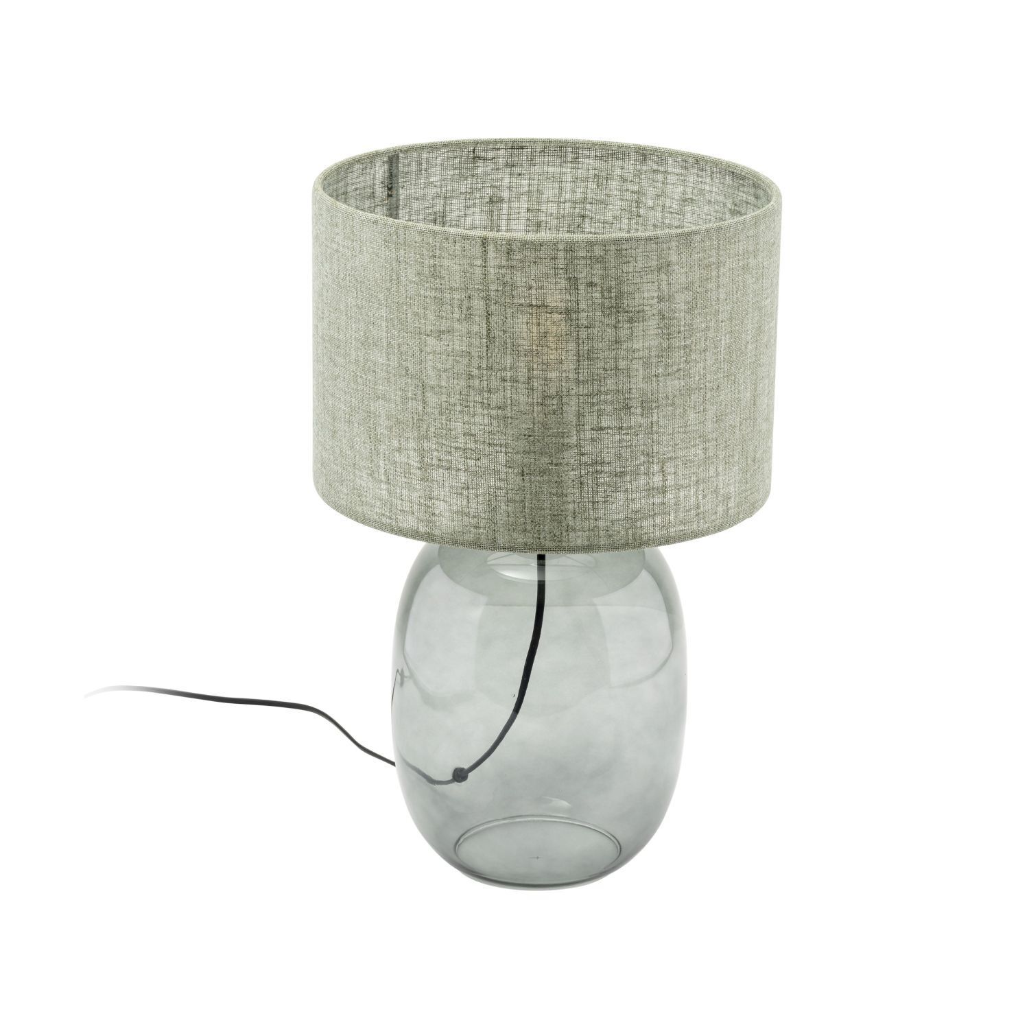Lampe de table verre fumé tissu E27 H : 48 cm Ø 30 cm Gris Vert