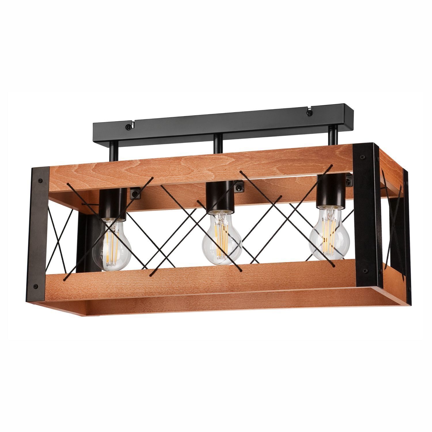 Deckenleuchte Holz Metall Rustikal L: 53 cm Schwarz 3x E27 Deckenleuchte Holz Metall Rustikal L: 53 cm Schwarz 3x E27