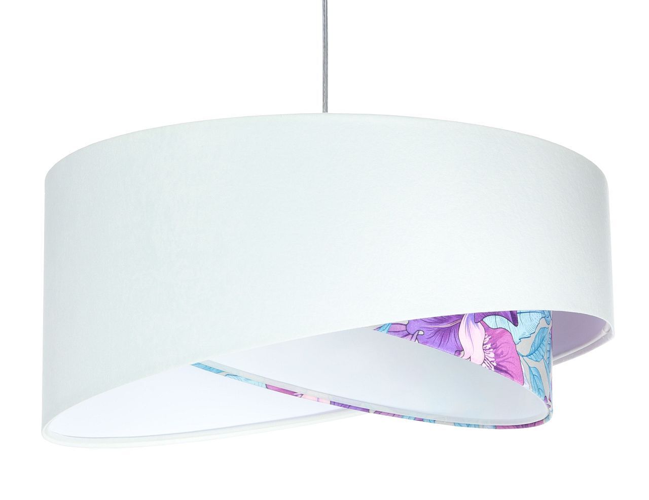 Suspension Blanc Violet Fleurs Print E27 rond Ø 50 cm Tissu
