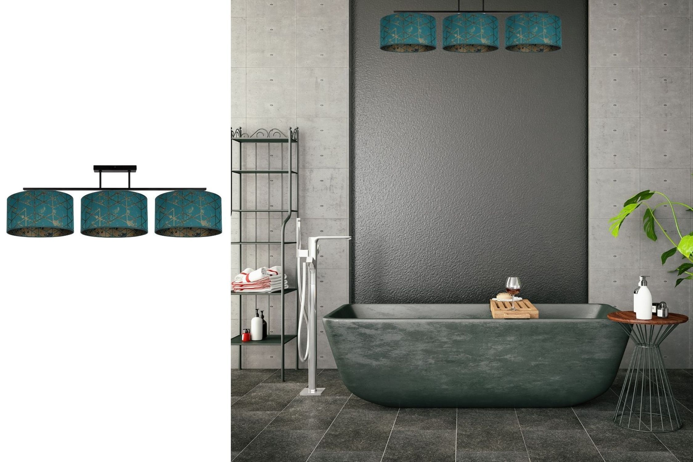 Blendarme Plafonnier tissu vert motif E27 3-flamme