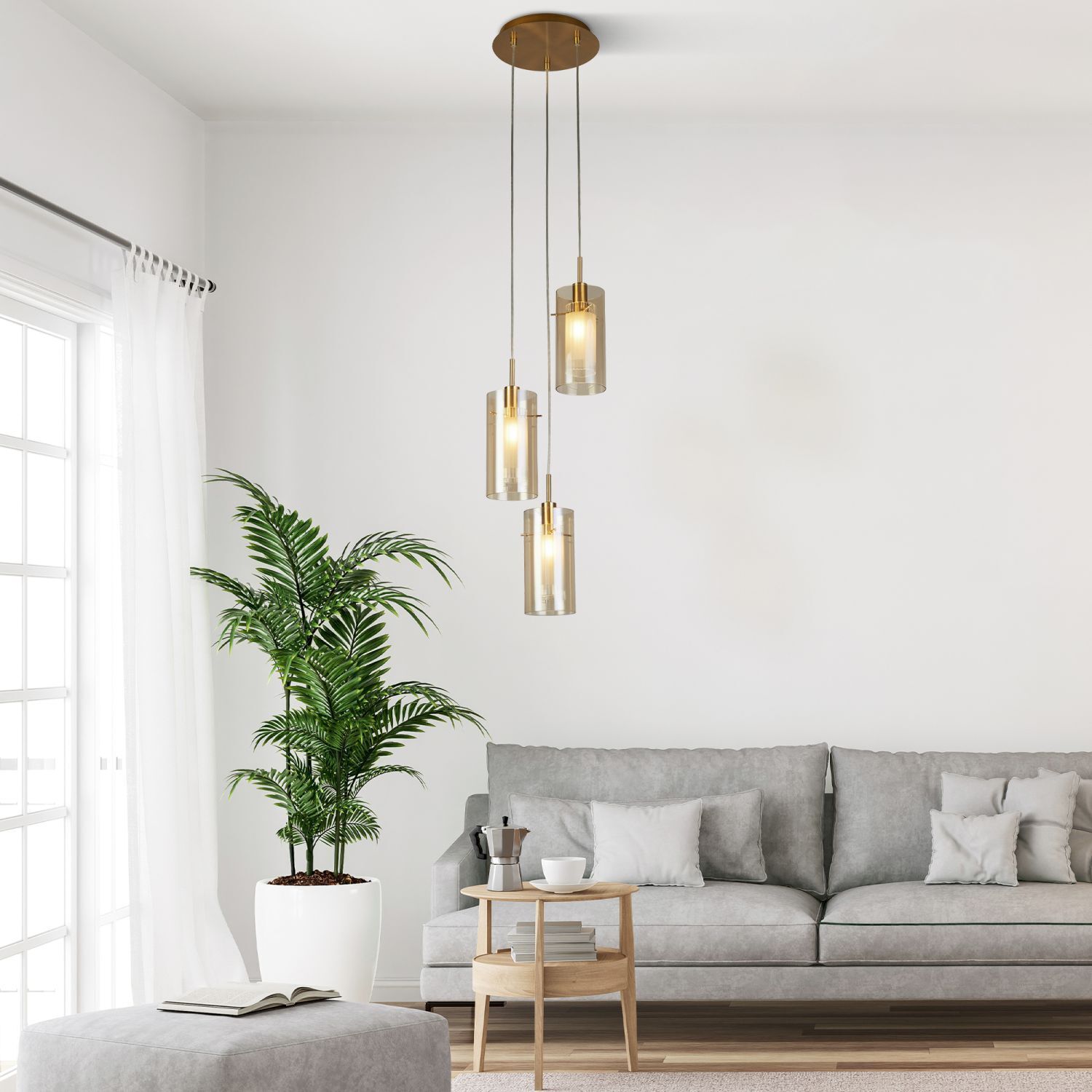 Suspension 3 flammes E14 D : 26 cm Verre Métal Moderne