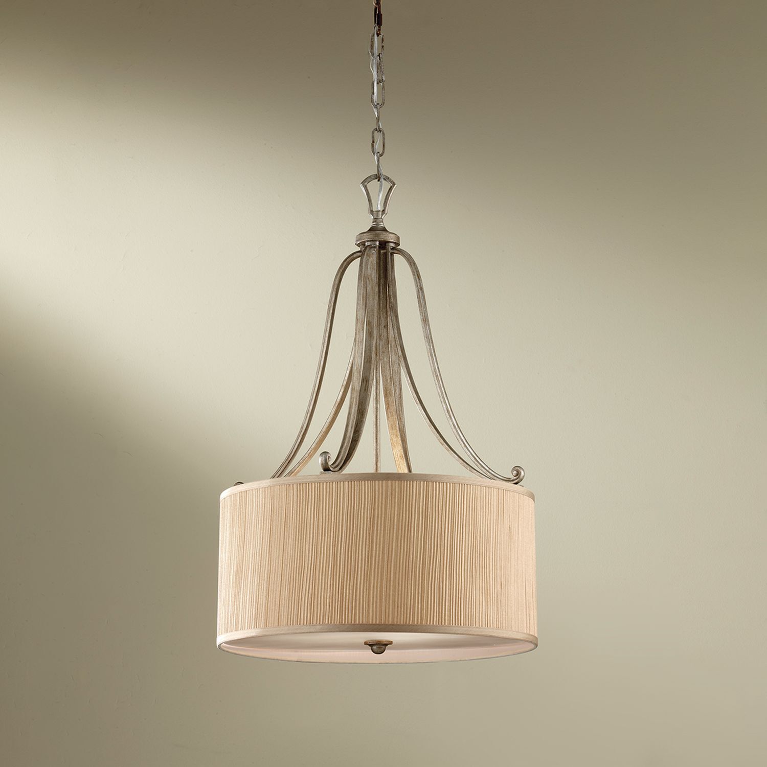 Lampe à suspendre tissu crème marron antique E27 SAMISE