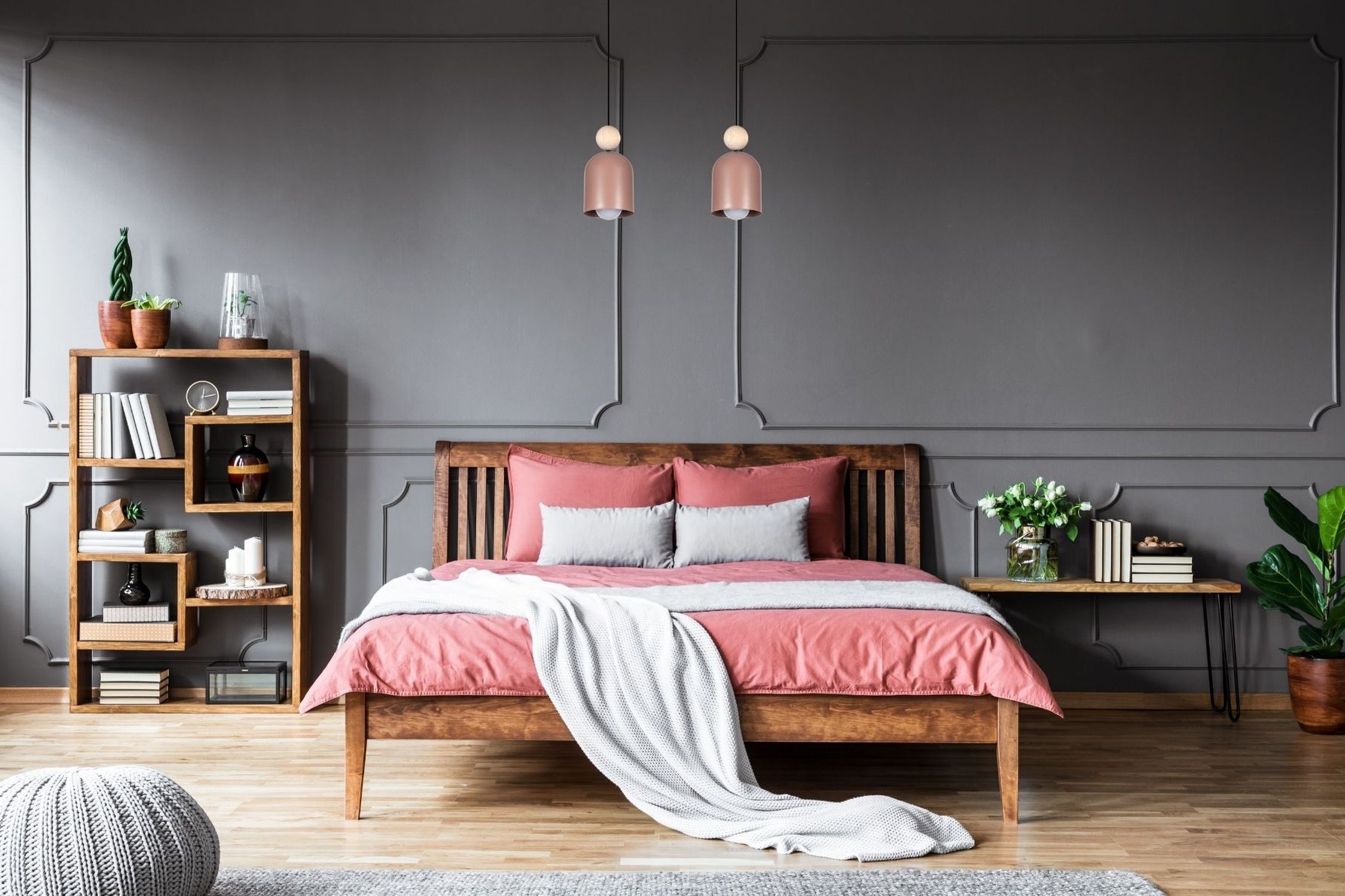 Pendelleuchte Pink Metall Holz 2-flammig E27 46 cm lang Innenarchitektur, Inneneinrichtung, Mobiliar, Bett, Schlafzimmer