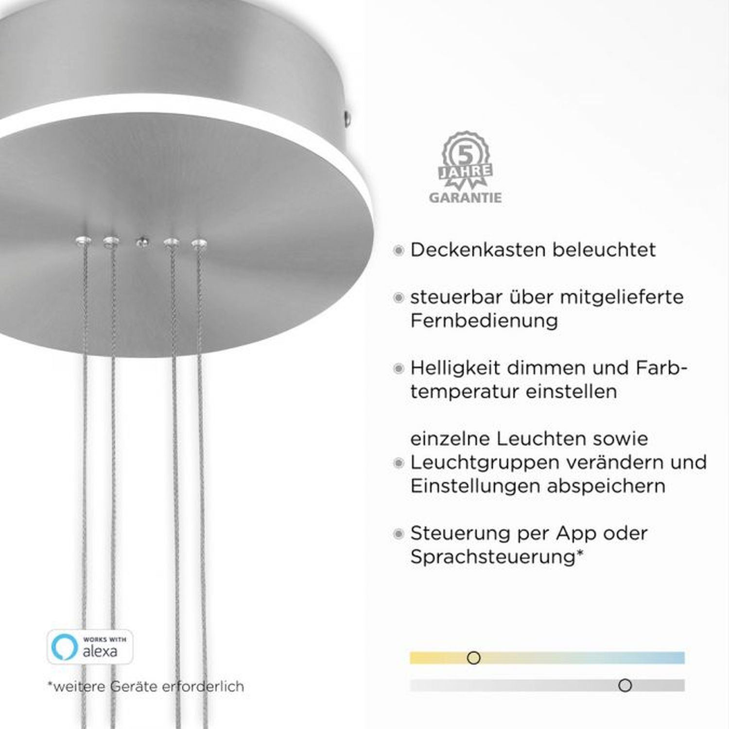 LED Hängelampe Glasschirm dimmbar Fernbedienung 4350 lm