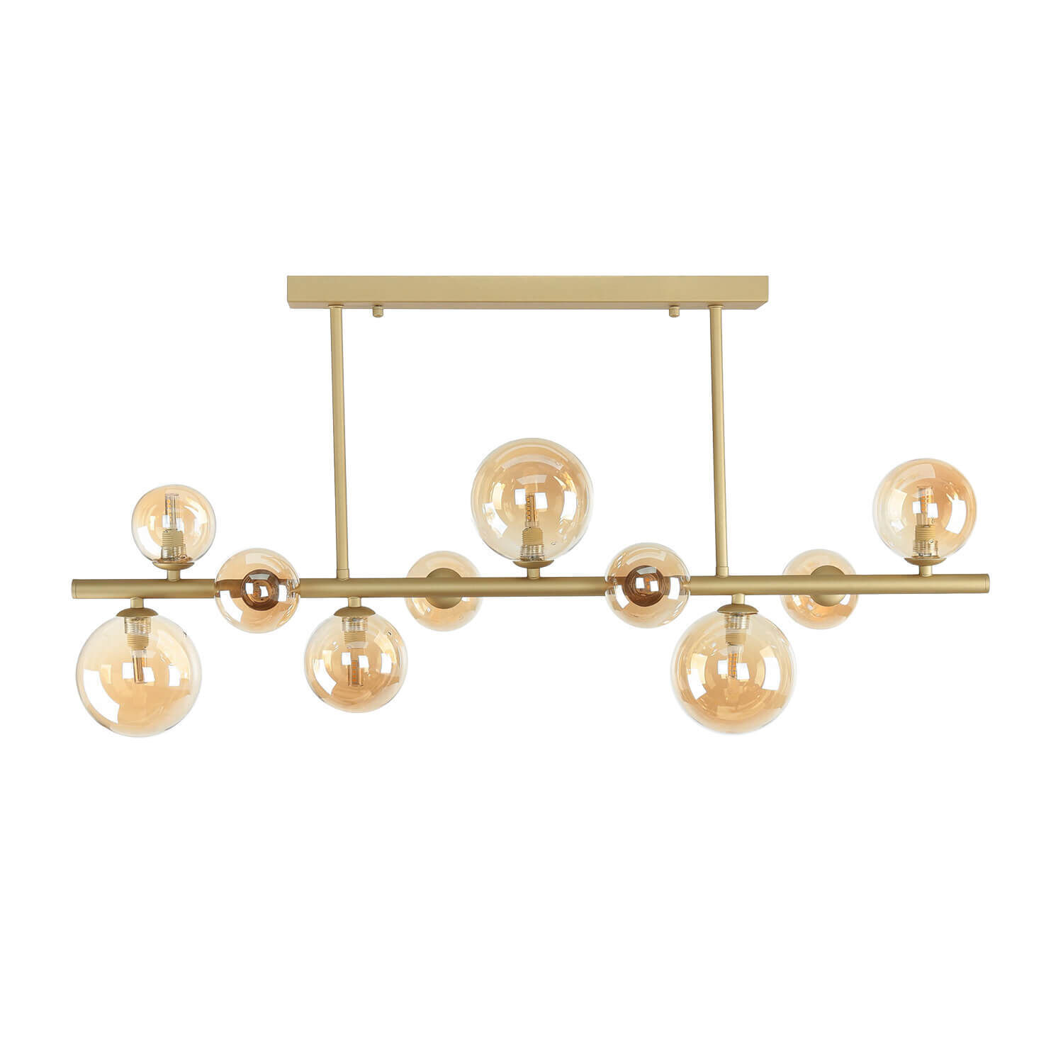 Deckenleuchte Rauchglas Metall 87 cm lang Creme Gold 10x G9 Leuchter, Lampe