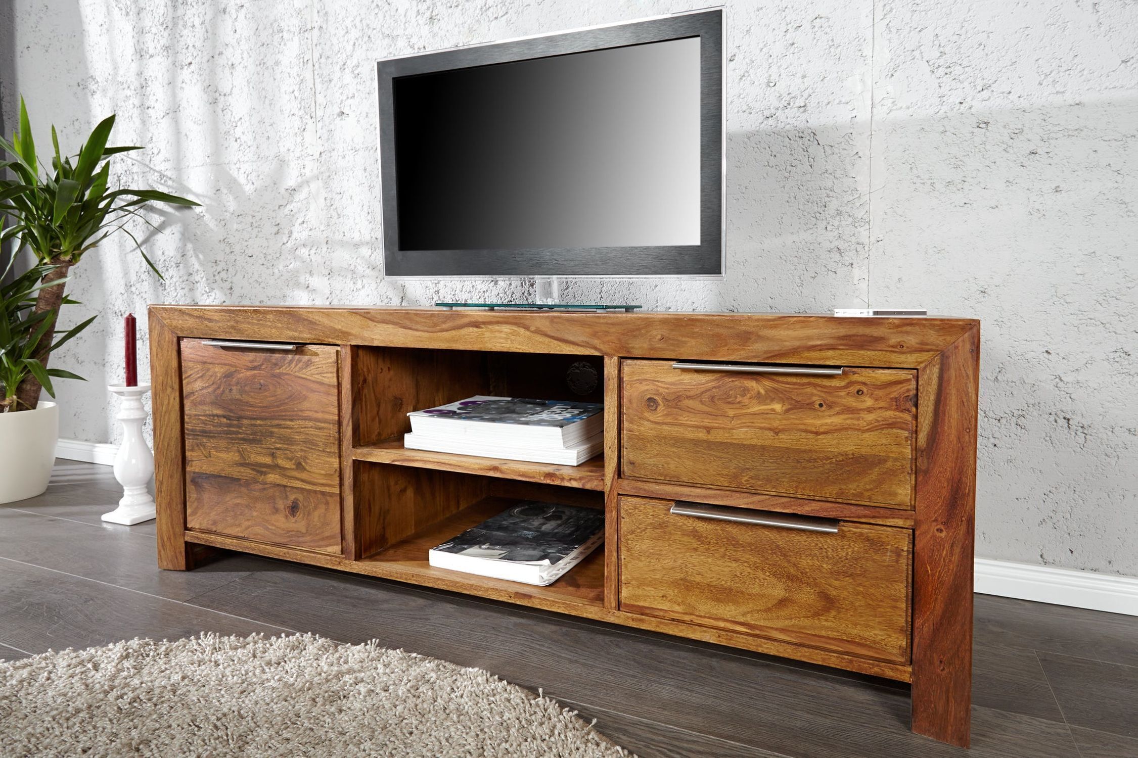 TV Lowboard Holz Sheesham 135 x 50 cm massiv Modern
