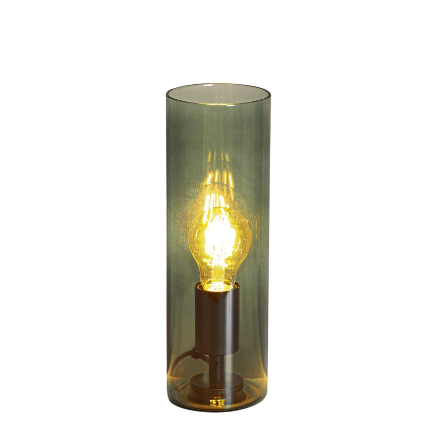 Lampe de table verre métal 30 cm de haut vert E27 cylindre