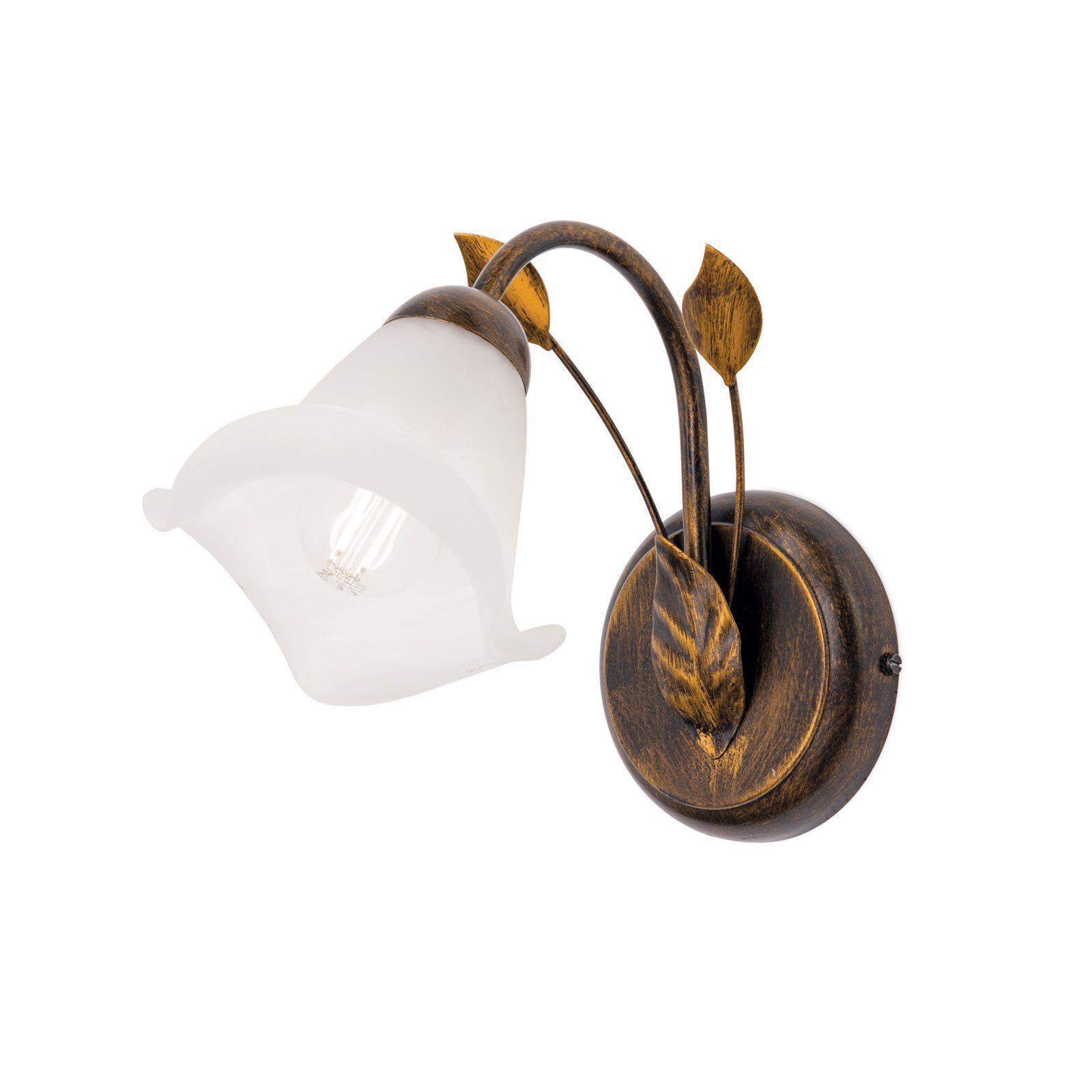 Wandlampe Metall Glas H: 21 cm Shabby Antik Weiß E14 Wandleuchte, Wandlampe, Bronzefarbene, Glasschirm, Vintage-Stil