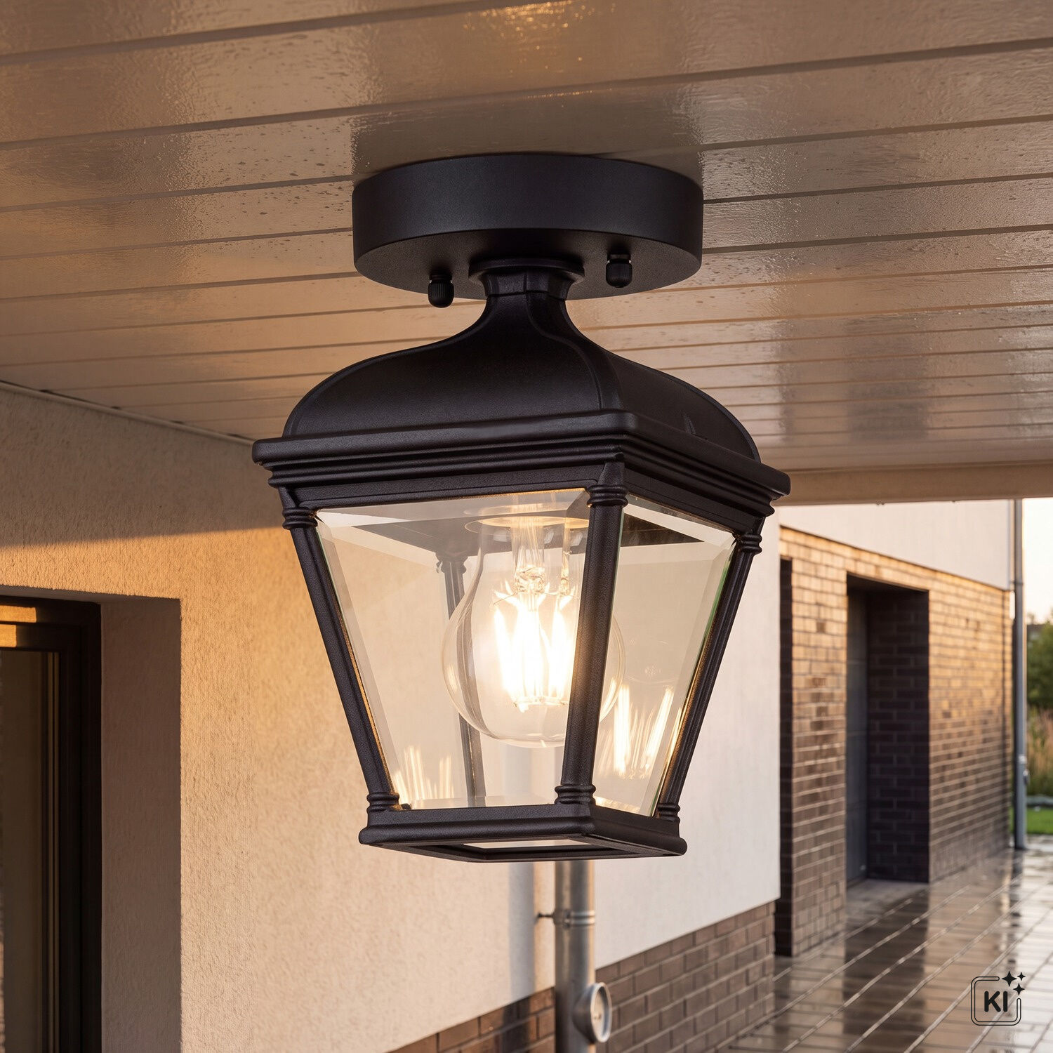 vintage-lampen-vintage-leuchte-aussenlampe-vintage-cheltenham-1x-e27-bis-60w-schwarz-transparent-aluminiumguss-glas-le117628-02 hängende Laterne, Außenleuchte, schwarzes Metall, Glasflächen, Glühbirne sichtbar