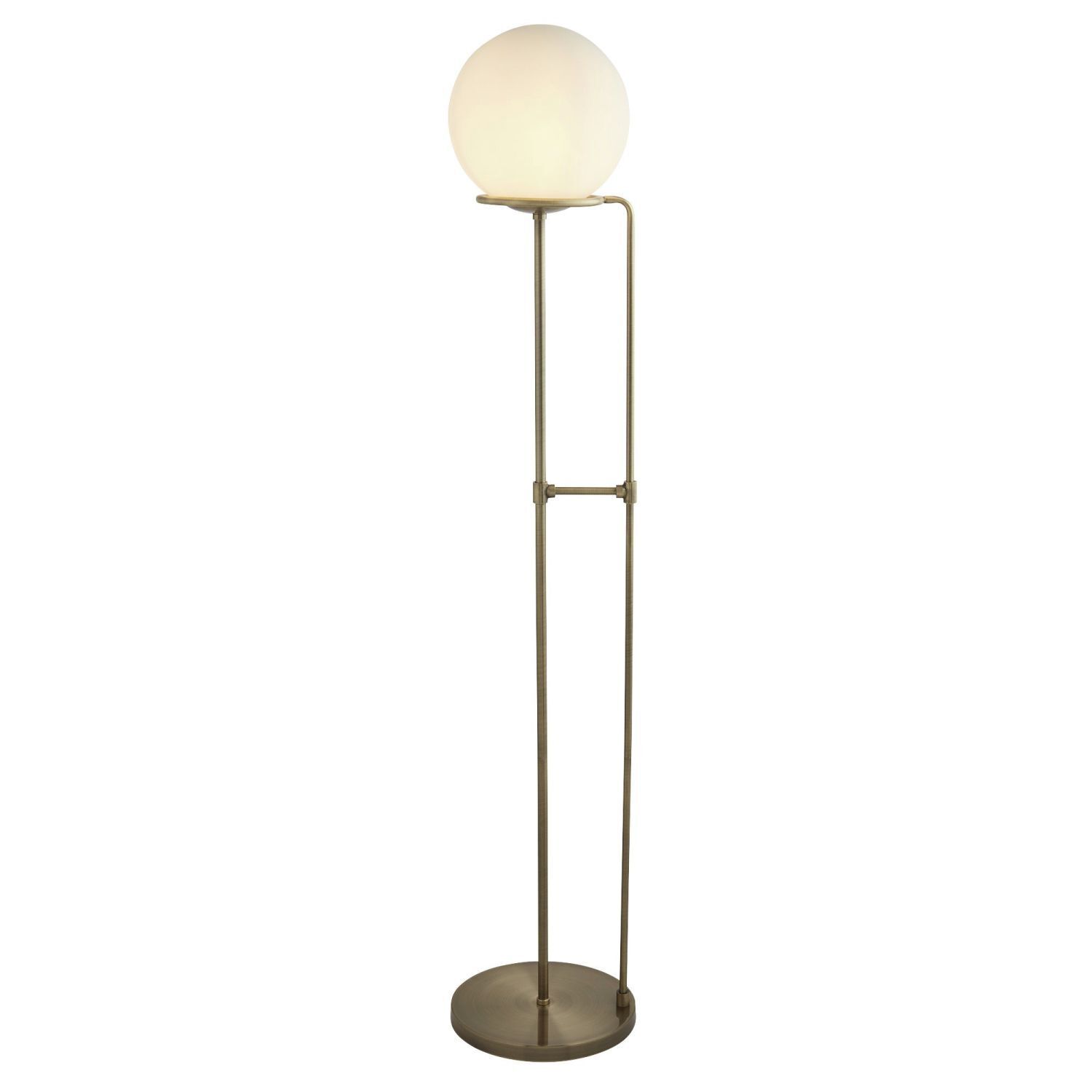 Lampadaire E27 145 cm en laiton antique blanc verre métal