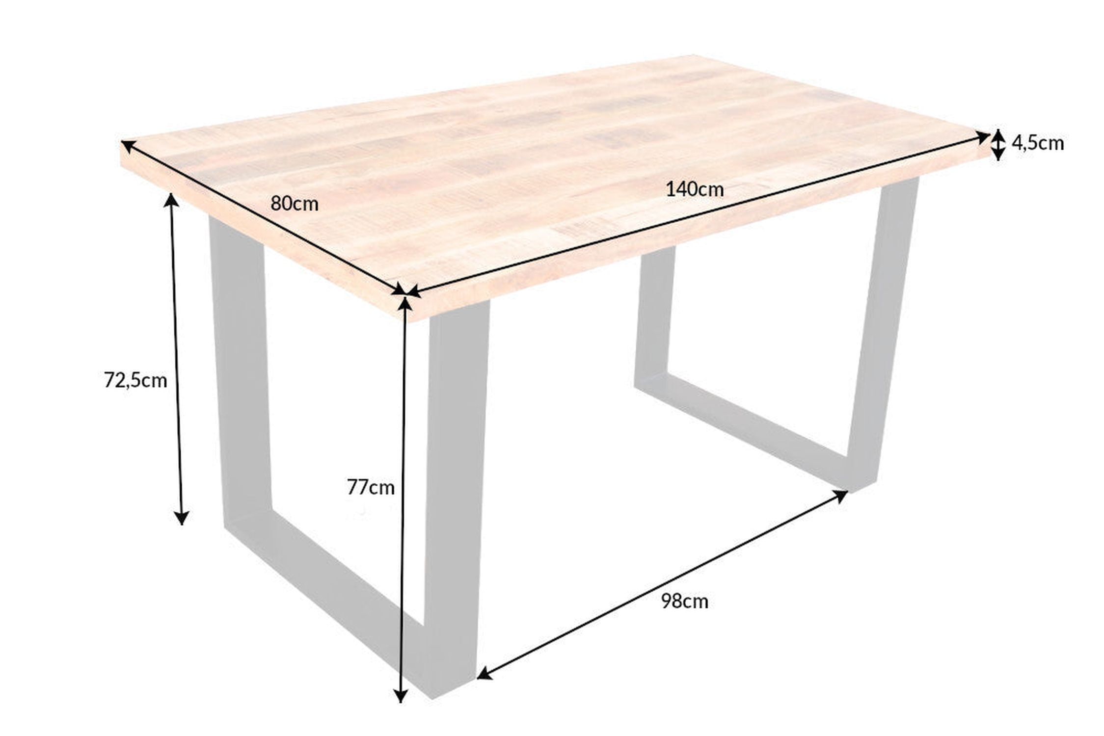 Table de salle à manger mangue bois métal 140 x 80 cm piétement traîneau
