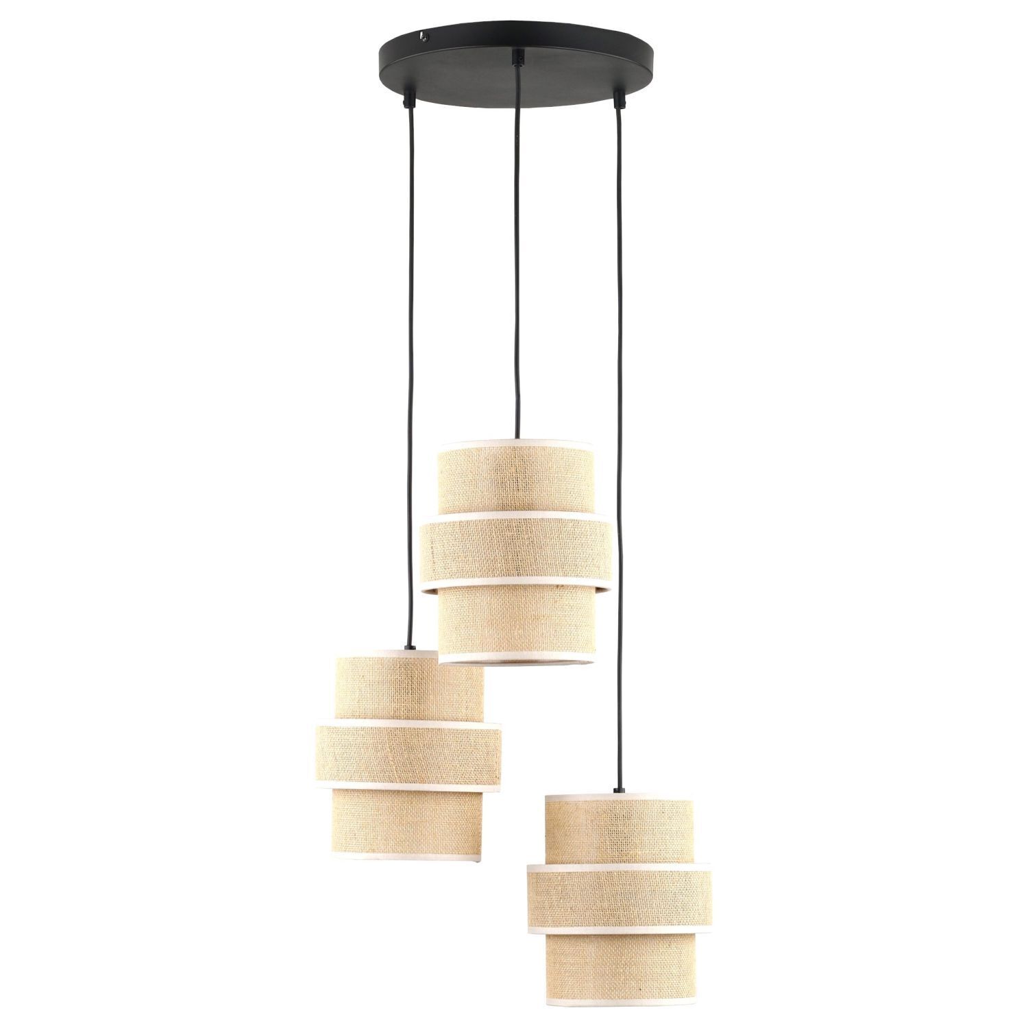 Pendelleuchte Jute Metall E27 H: max 145cm 3-flammig Boho Leuchter, Lampe, Klebeband