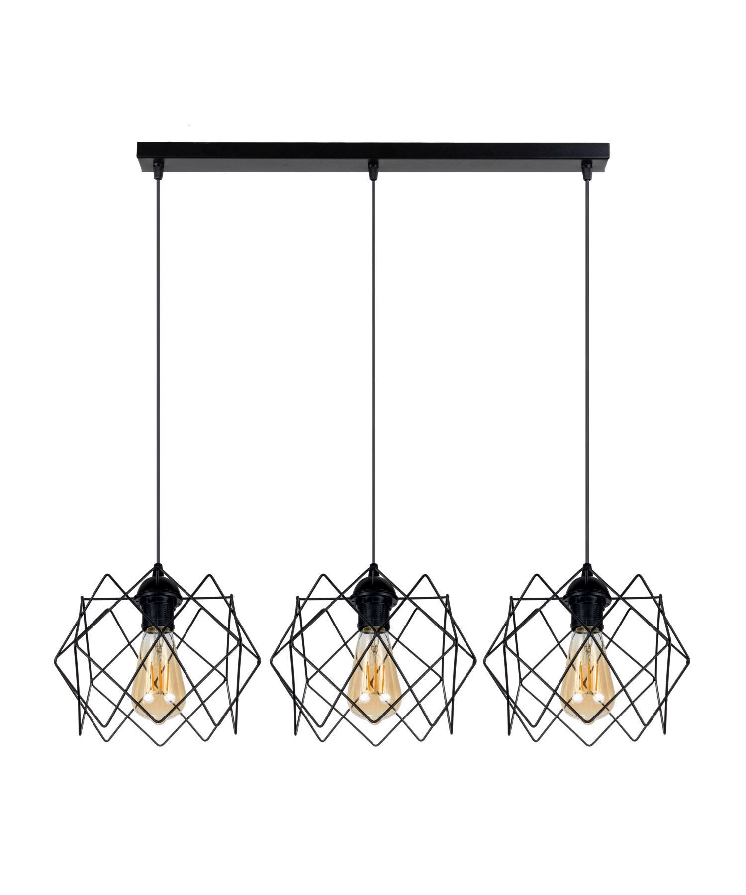 Lange Pendelleuchte Loft Schwarz Metall E27 3-flammig