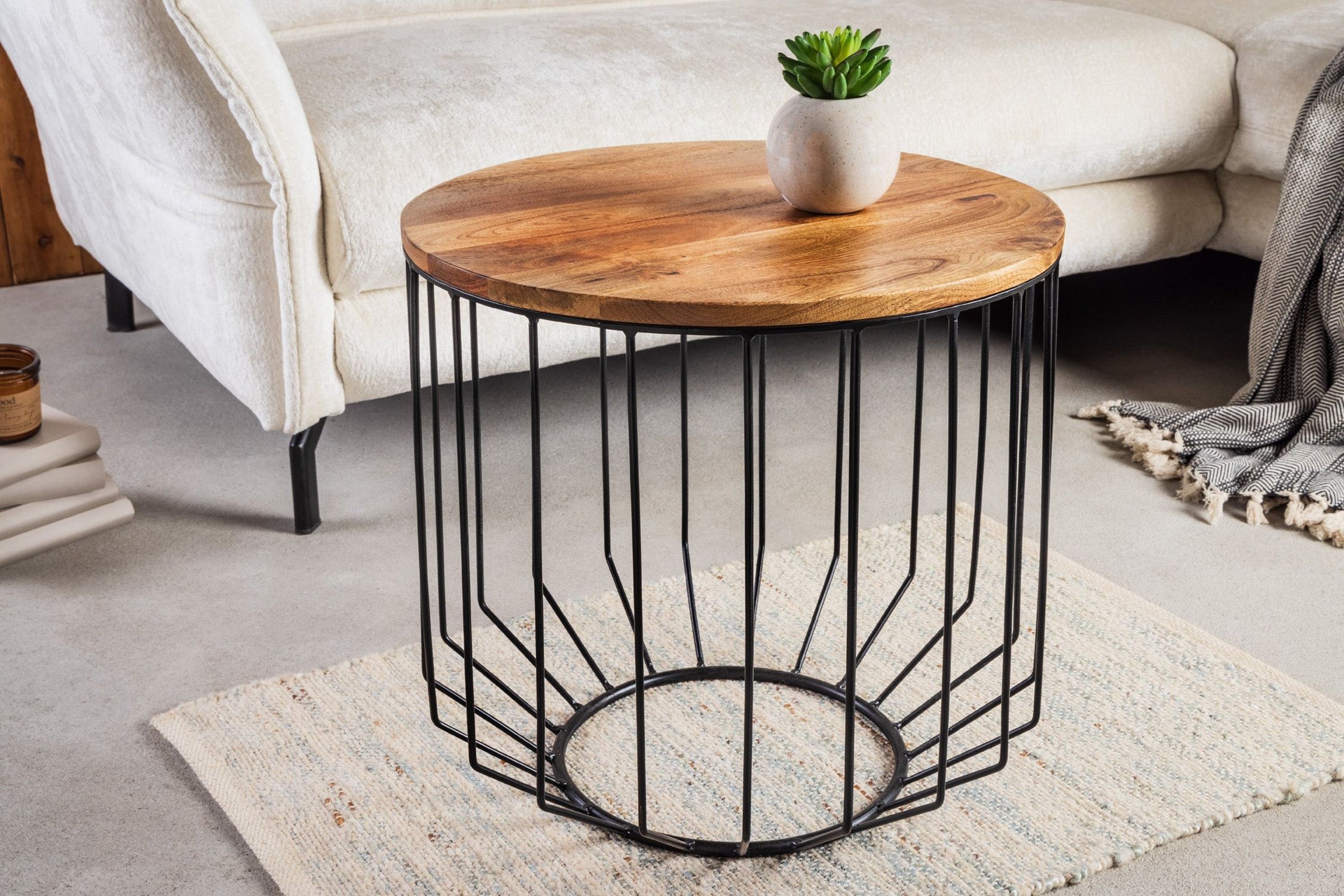 Table basse mangue bois métal Ø 50 cm ronde