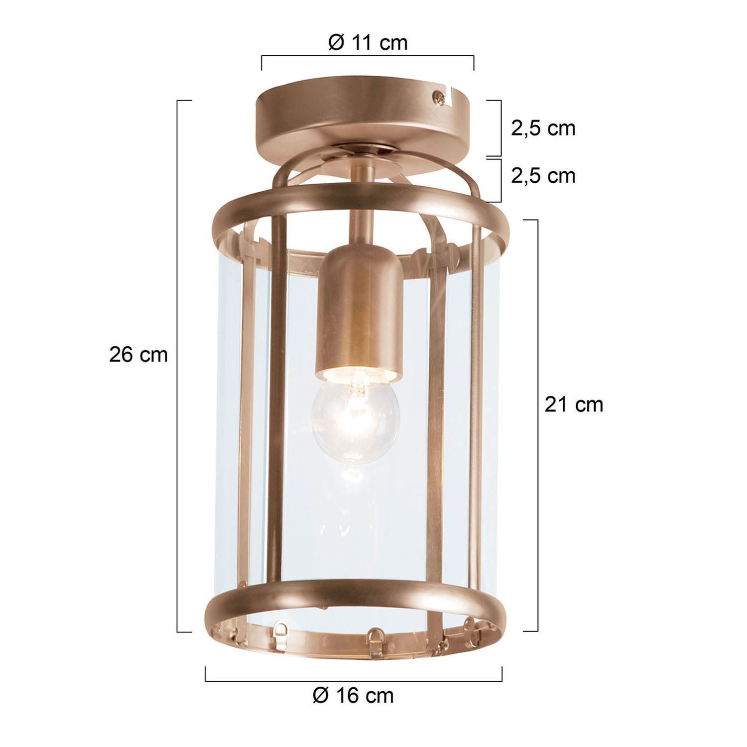 Deckenlampe Glas Metall in Bronze Ø16 cm E27 Klassisch