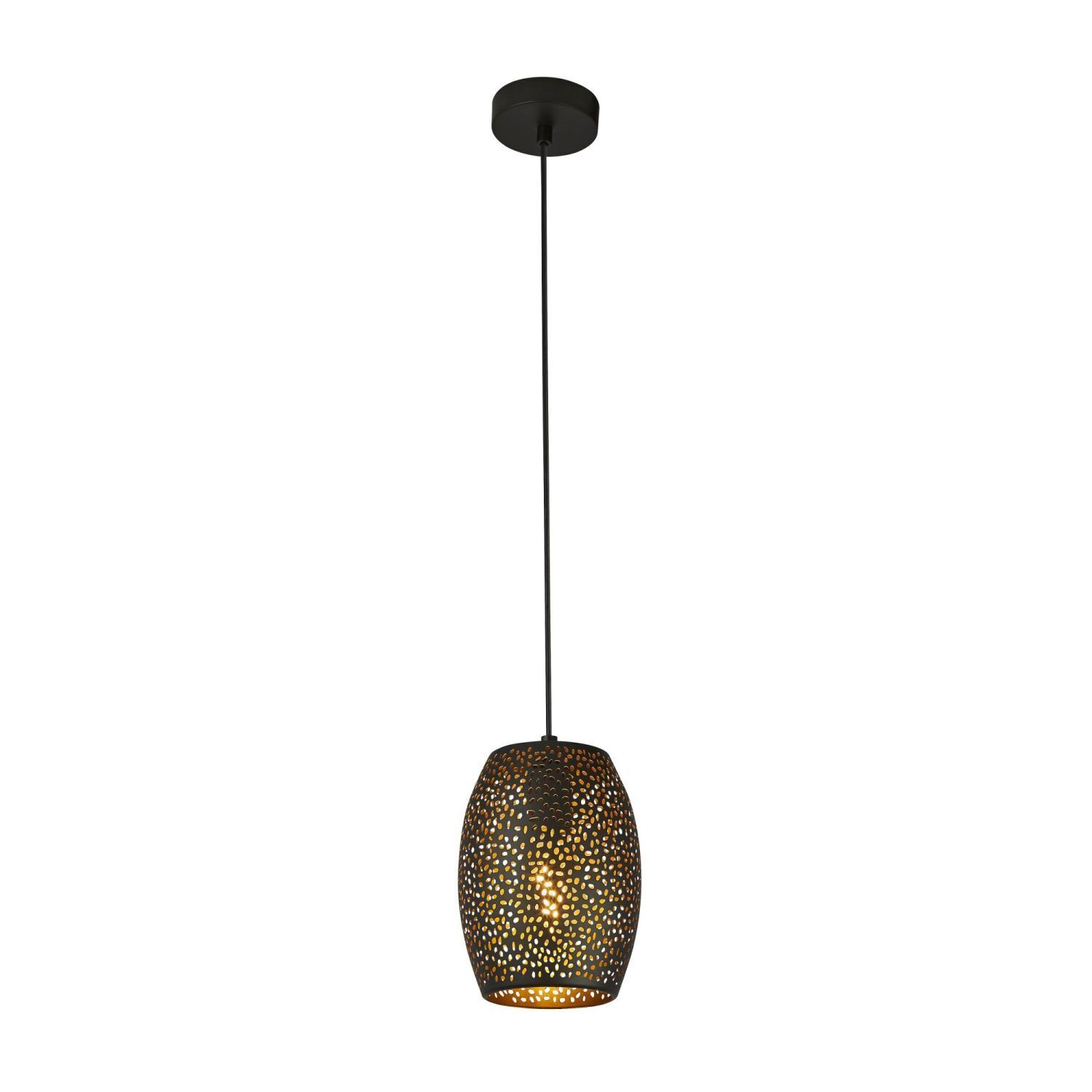 pendant light, hängende lampe, durchbrochene schirm, metallisch schwarz, warmweißes licht