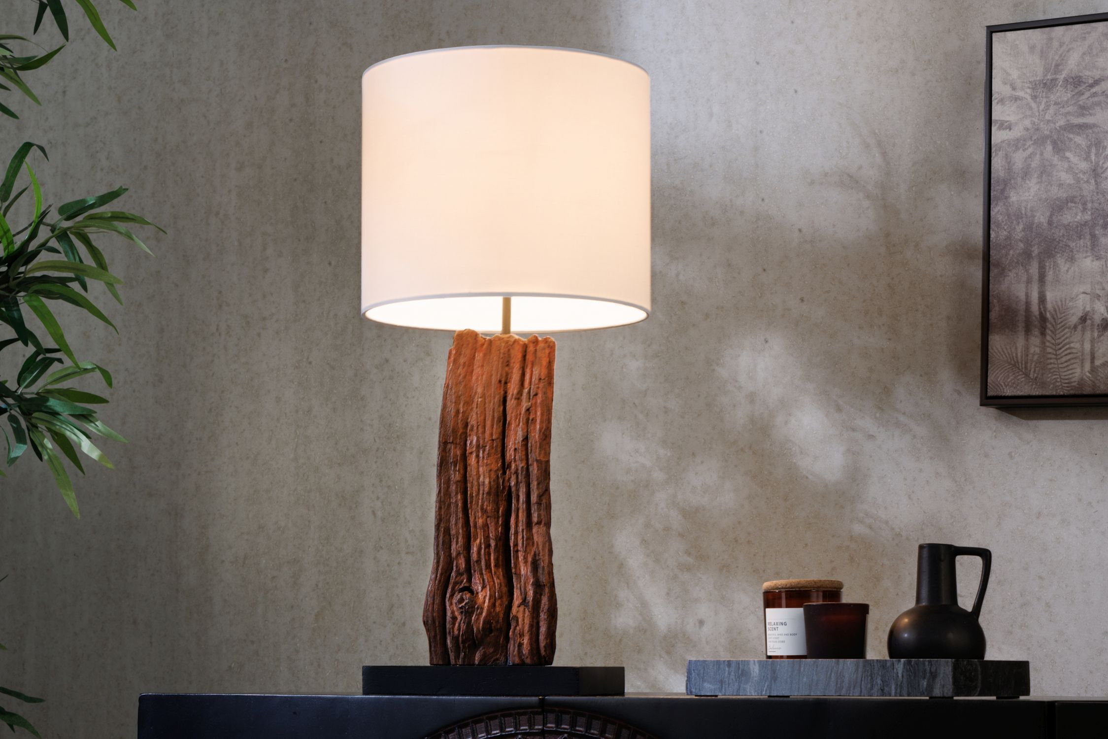 Blendarme Nachttischleuchte Holz Stoff E27 58 cm groß Lampe, Tasse