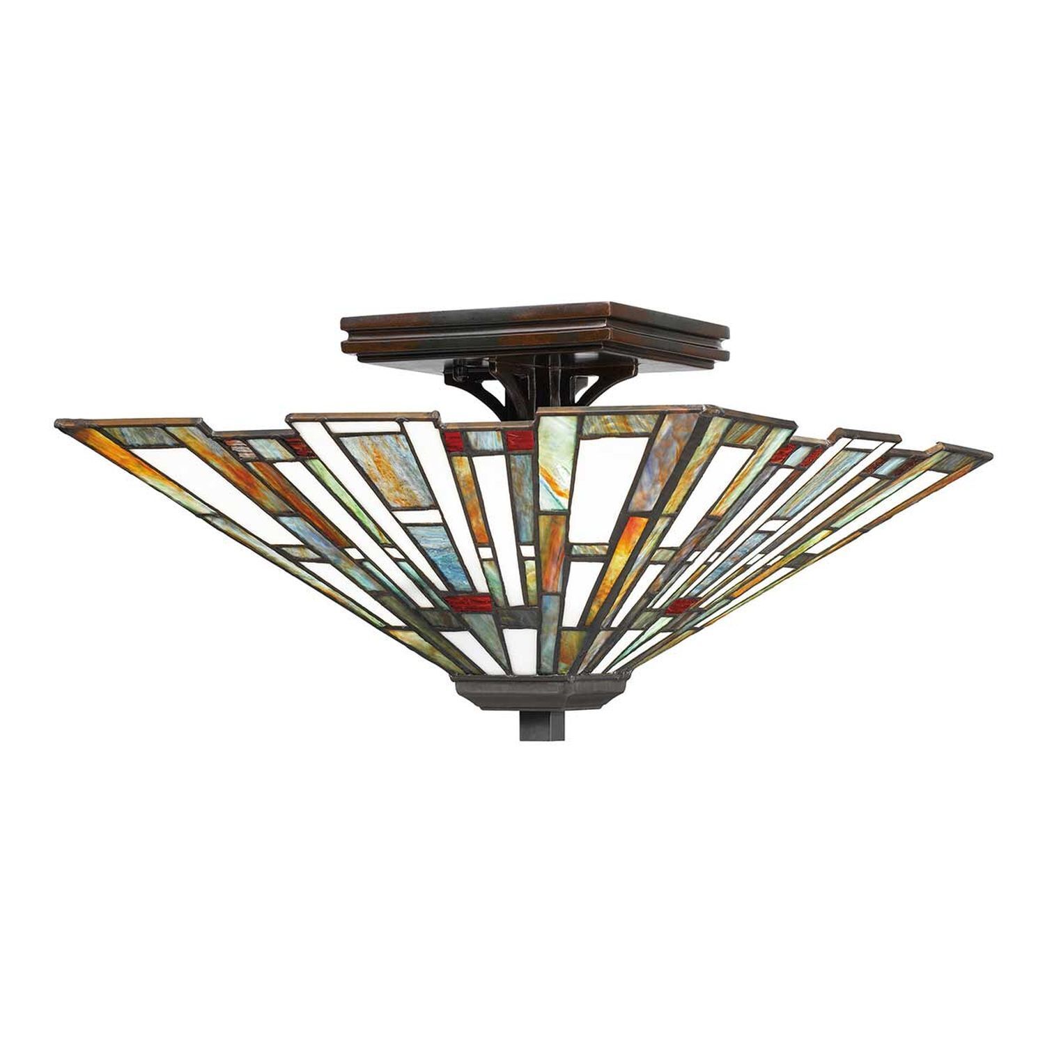 Deckenleuchte Metall Glas 36,7 cm breit Tiffany Stil 2x E27 lampe, deckenleuchte, glasmalerei, artdeco, bunt