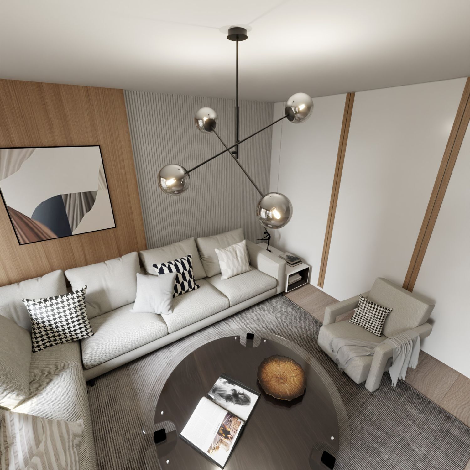 Deckenlampe schwenkbar L: 102 cm E14 4-flammig Kugelschirm Dekoration für Zuhause, Wohnzimmer, Couch, Tabelle, Innenarchitektur