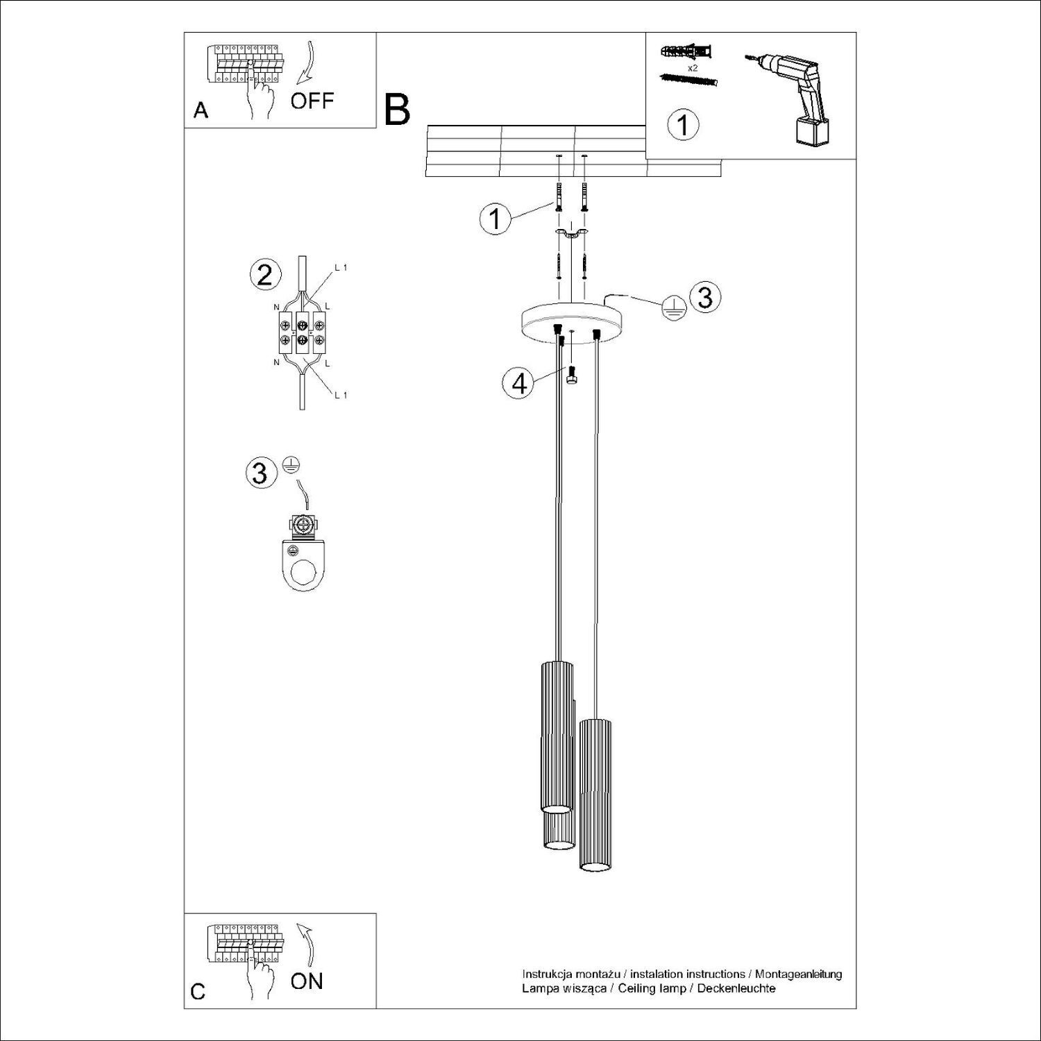 Lampe à suspendre moderne en crème à 3 flammes GU10 étroite Ø 19,5 cm