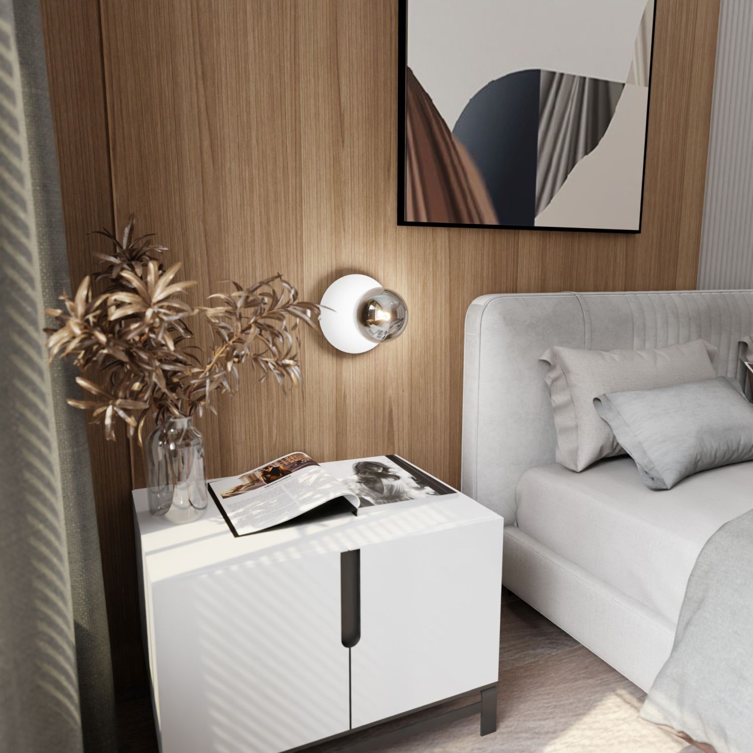 Wandlampe Weiß Grau Ø 20 cm rund Kugel Schirm E14 Drinnen, Innenarchitektur, Kissen, Dekoration für Zuhause, Holzpaneele