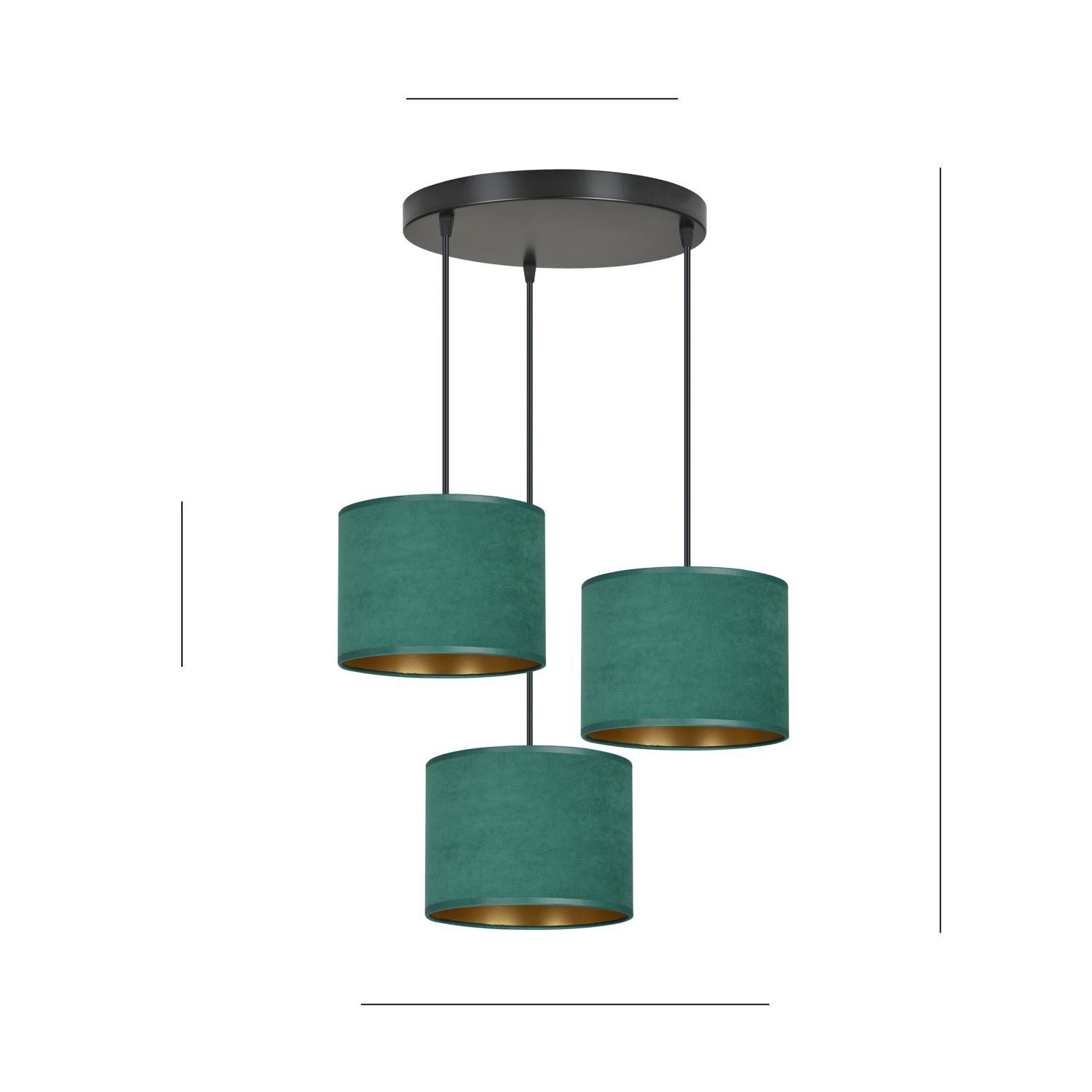 Lampe à suspendre tissu métal noir vert or E27 3-flamme