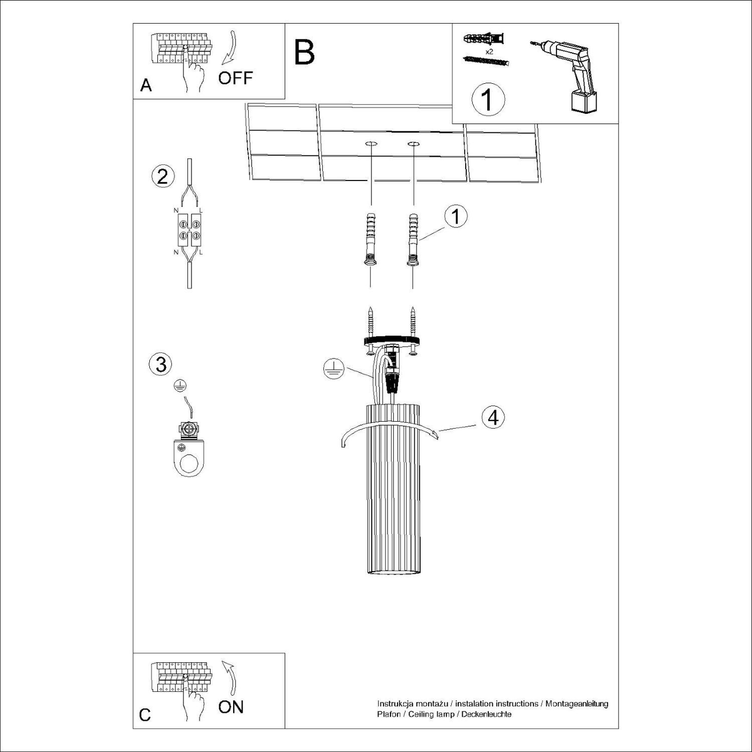 Deckenleuchte GU10 Ø 6,5 cm schmal H: 20 cm in Gold Aufputz
