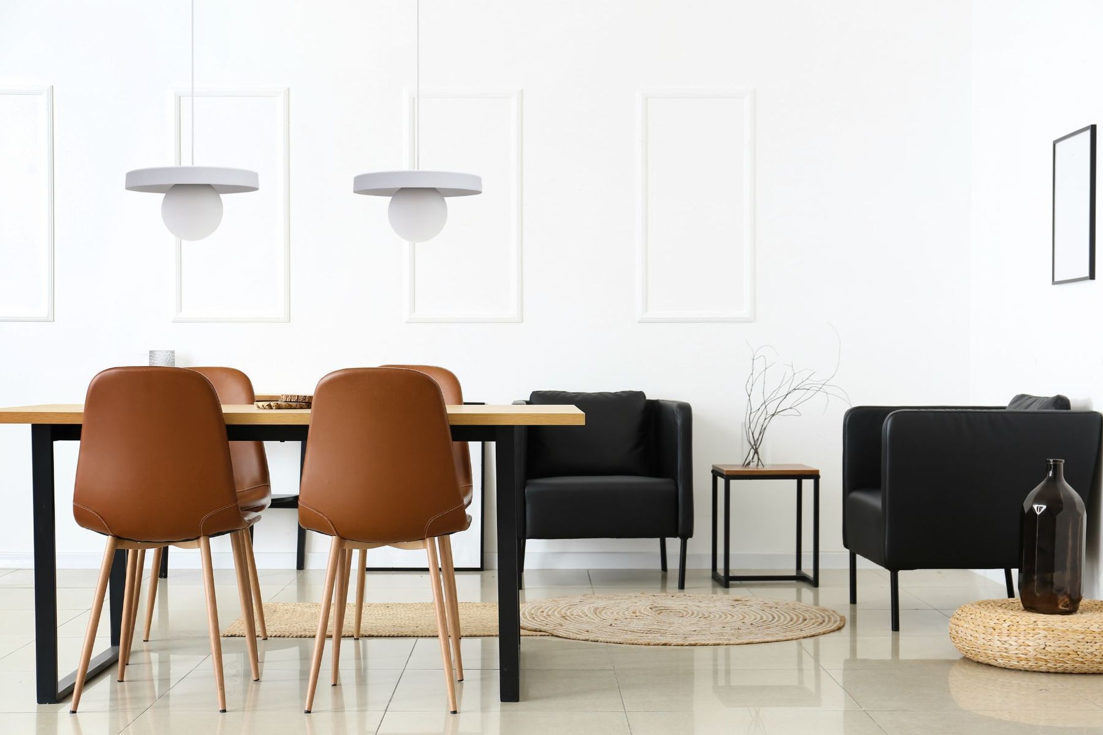 Gemütliche Pendelleuchte Glas Metall Weiß E27 Ø30 cm Esstisch, Stühle, Holzstuhl, Sofaecke, Wohnzimmerdeko