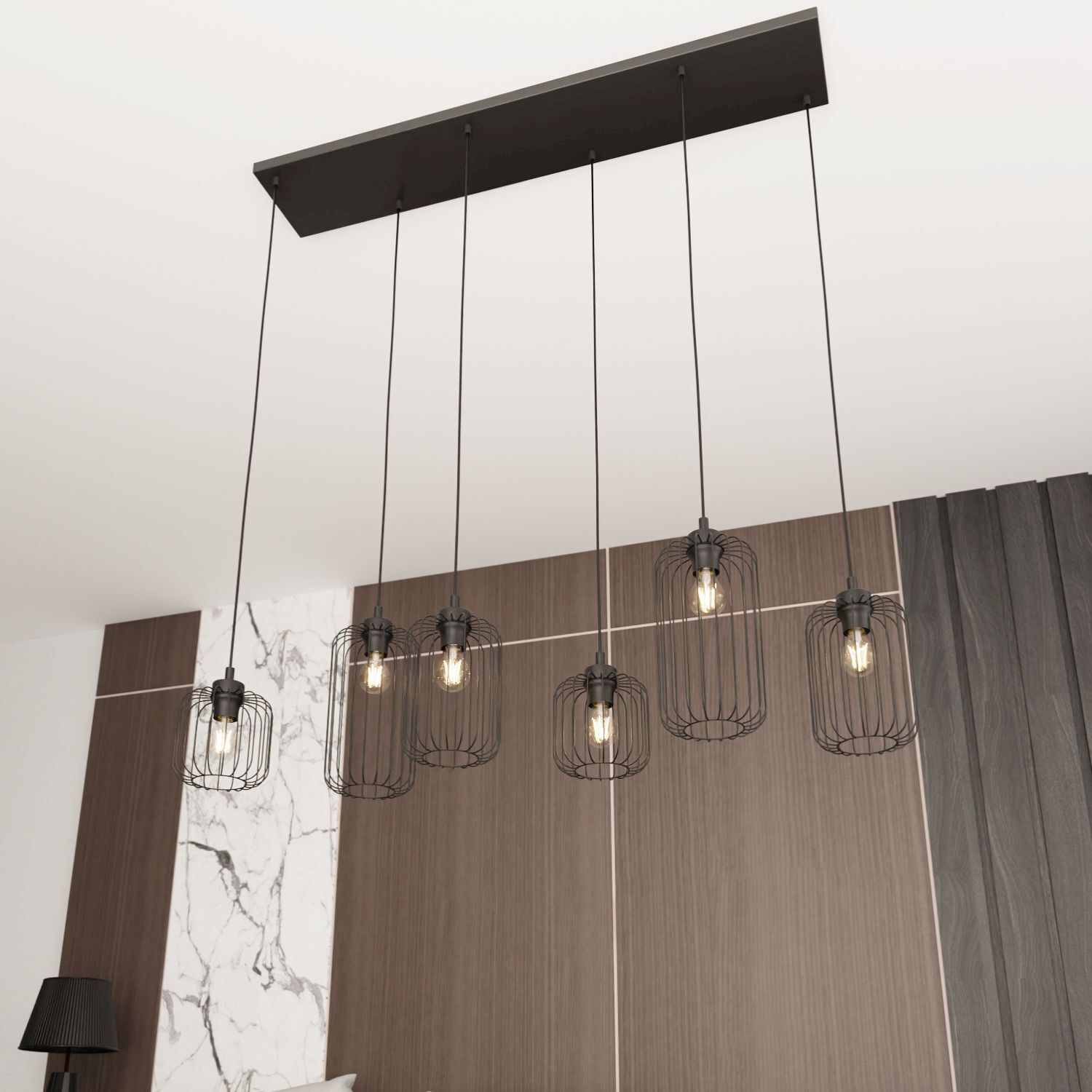Metall Pendelleuchte Schwarz 115 cm 6-flammig dekorativ Drinnen, Innenarchitektur, Kronleuchter, Lampe